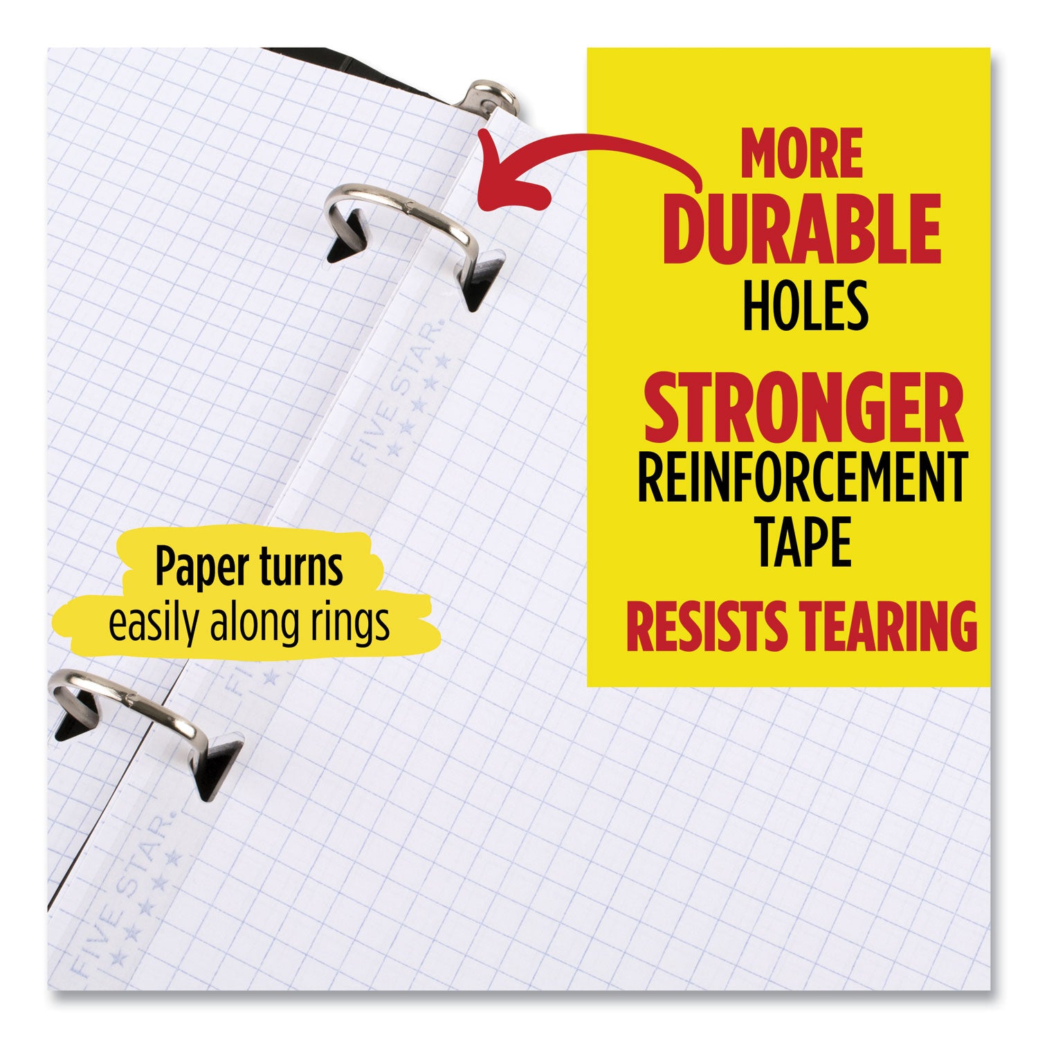 Five Star® Reinforced Filler Paper Plus Study App, 3-Hole, 8.5 x 11, College Rule, 80/Pack