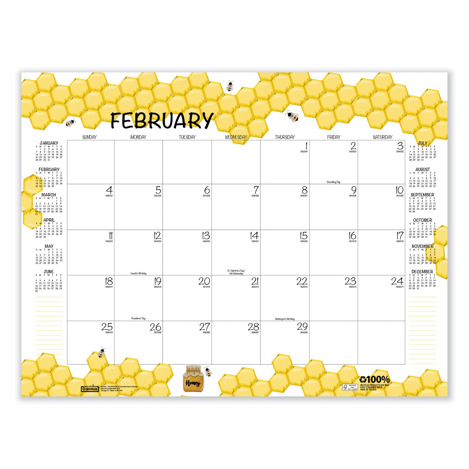 House of Doolittle™ Recycled Honeycomb Desk Pad Calendar, Honeycomb Artwork, 22 x 17, White/Multicolor Sheets, 12-Month (Jan to Dec): 2025