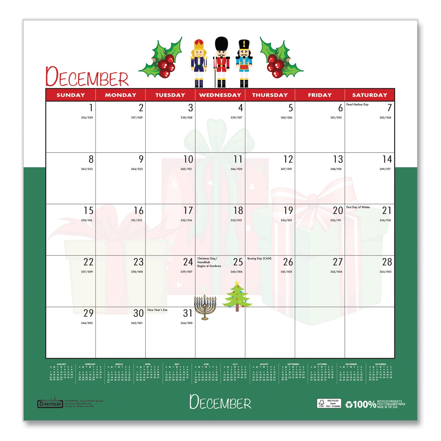 House of Doolittle™ Recycled Seasonal Wall Calendar, Illustrated Seasons Artwork, 12 x 12, 12-Month (Jan to Dec): 2025