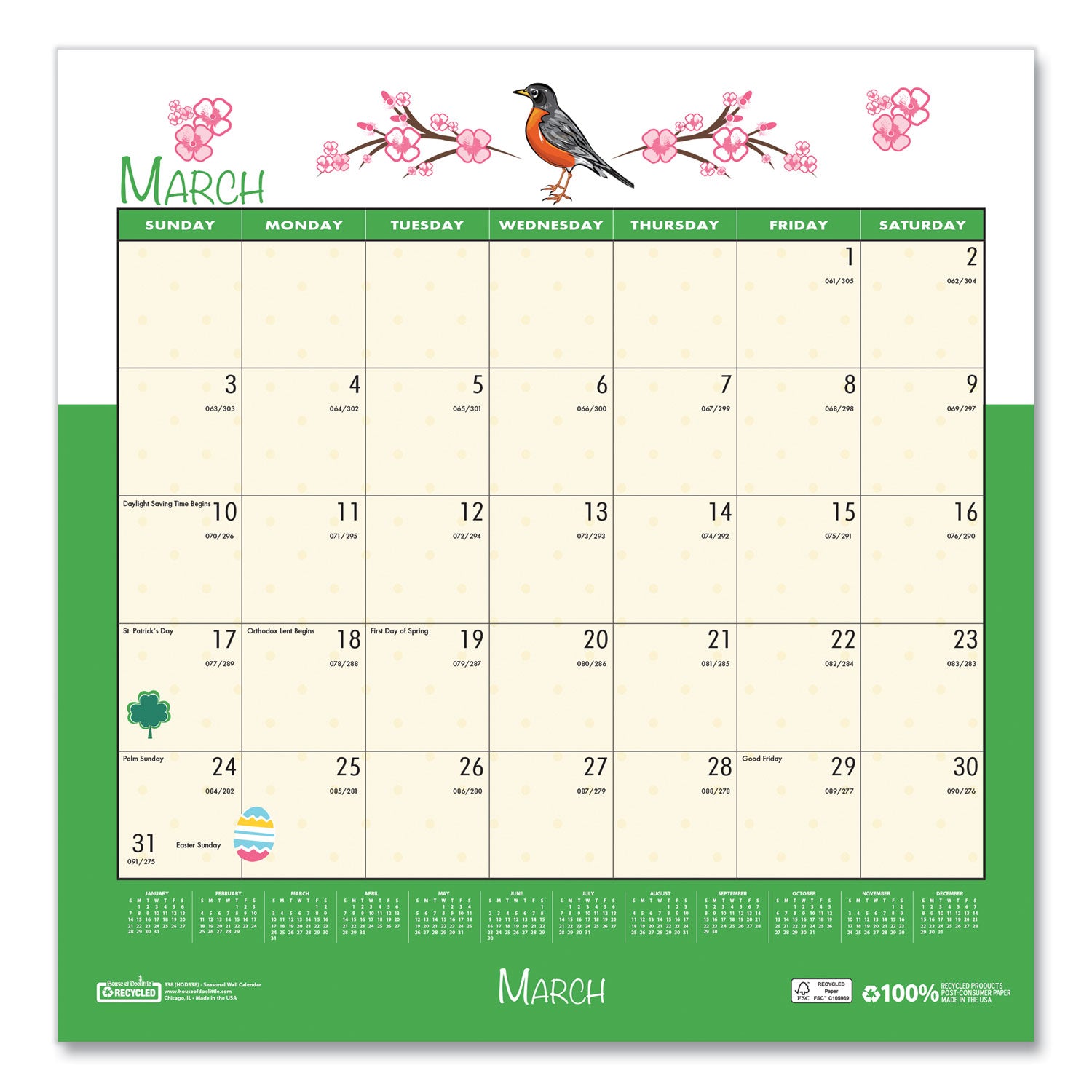 House of Doolittle™ Recycled Seasonal Wall Calendar, Illustrated Seasons Artwork, 12 x 12, 12-Month (Jan to Dec): 2025