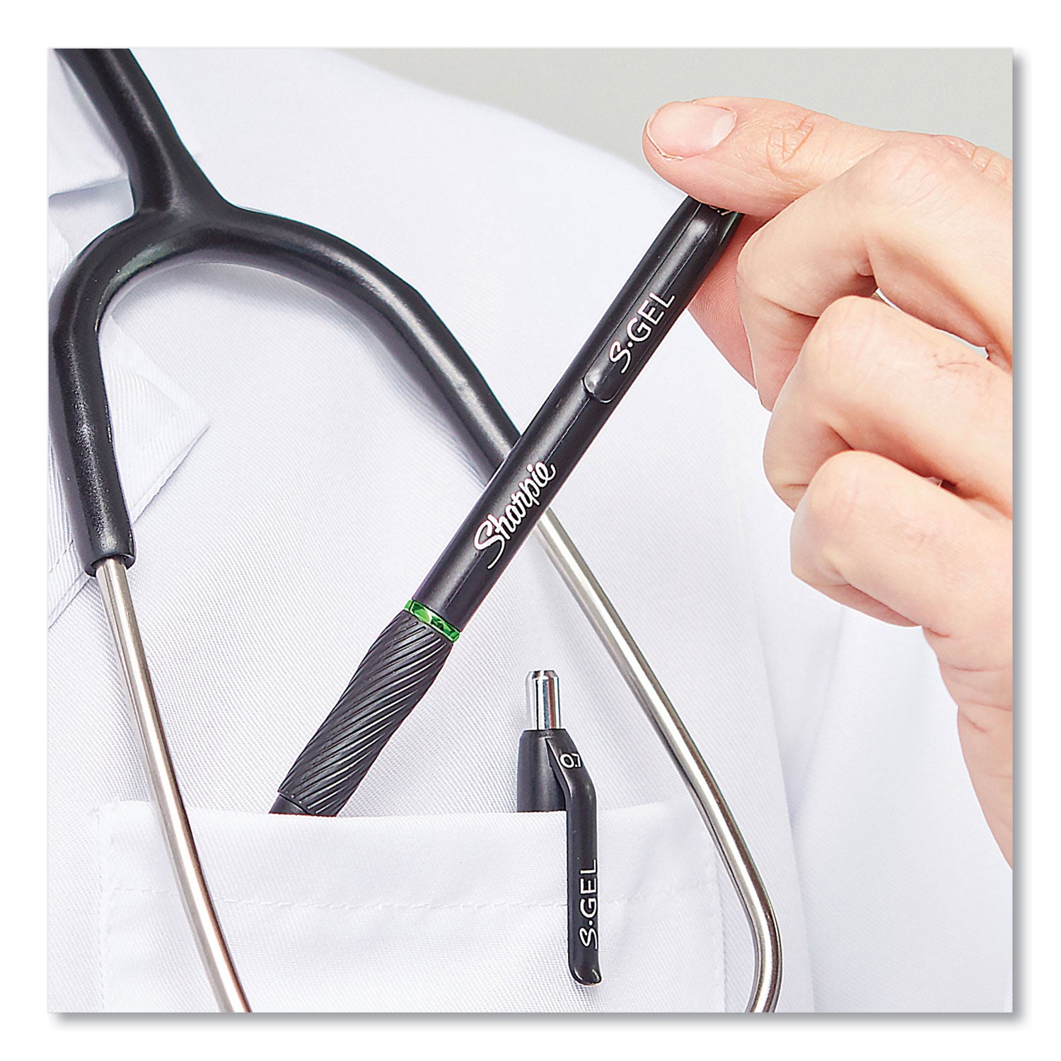 Sharpie® S-Gel™ S-Gel High-Performance Gel Pen, Retractable, Medium 0.7 Mm, Green Ink, Black Barrel, Dozen