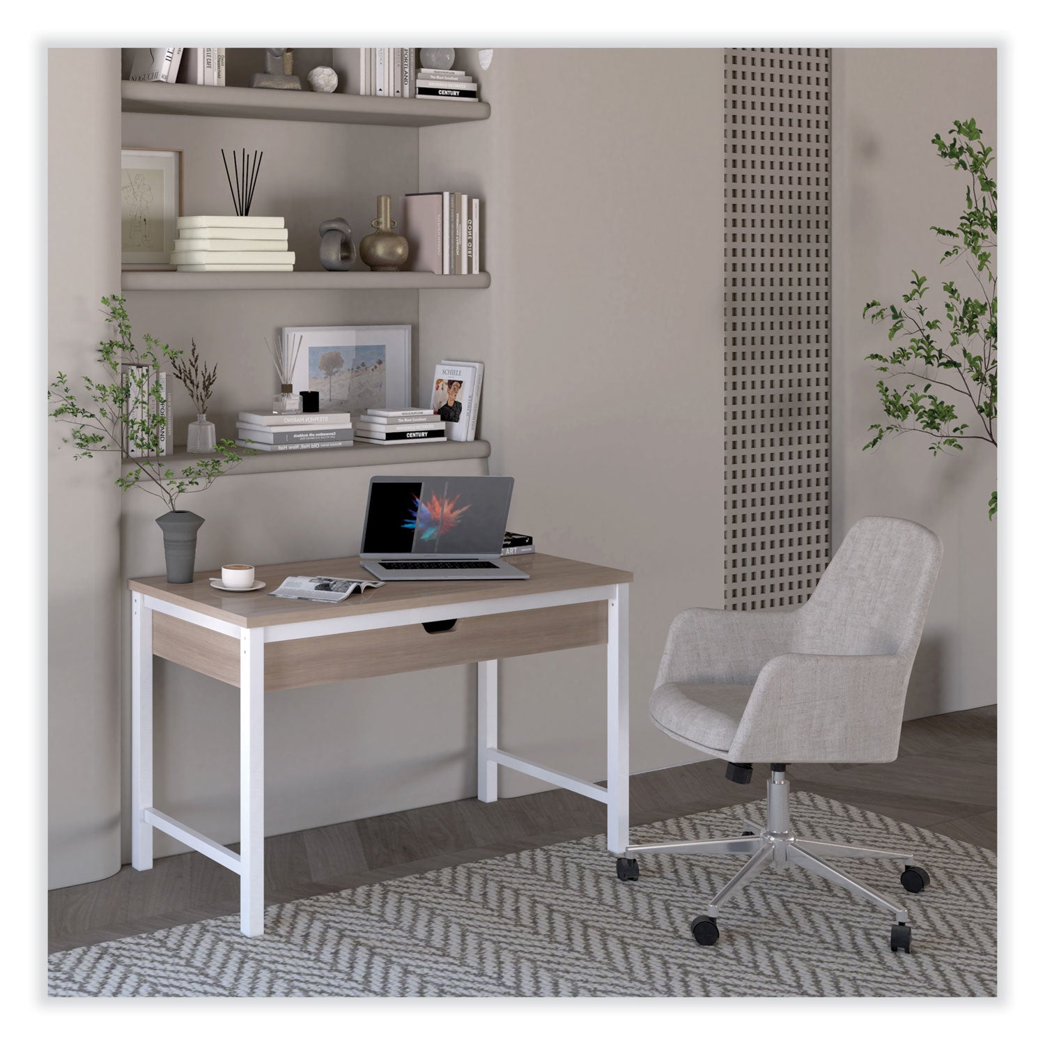 Workspace by Alera® Mid-Century Task Chair, Supports Up to 275 lb, 18.9" to 22.24" Seat Height, Cream Seat, Cream Back