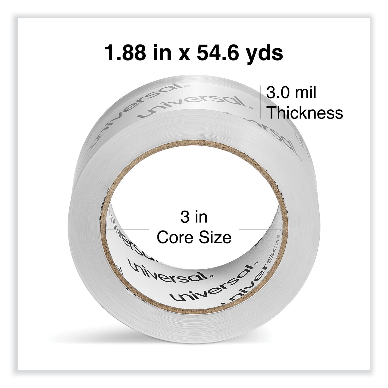 Universal® Heavy-Duty Acrylic Box Sealing Tape, 3" Core, 1.88" X 54.6 Yds, Clear, 6/pack