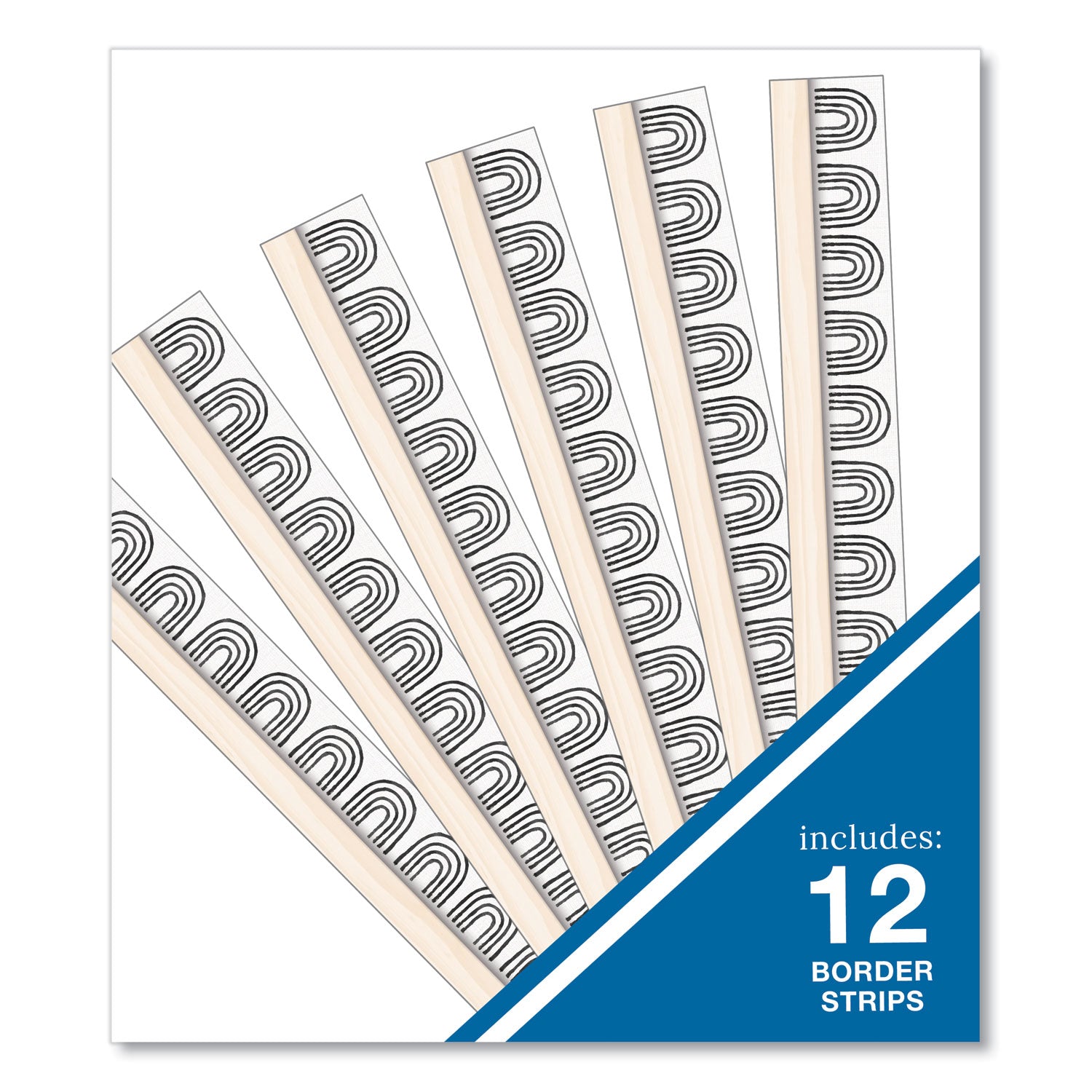 Carson-Dellosa Education Straight Borders, Rainbows, 3" x 3 ft, Black/White/Cream, 12/Pack