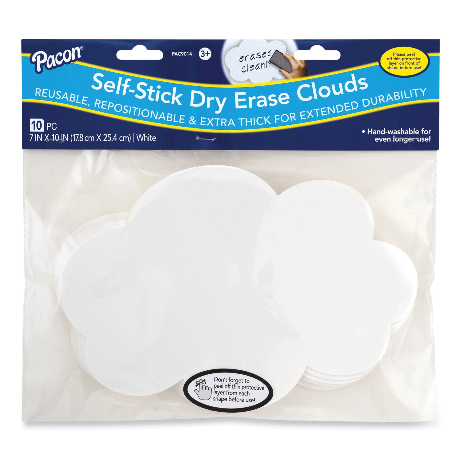 Pacon® Self Stick Dry Erase Clouds, Laminated Foam Surface, 7" x 10", White, 10/Pack