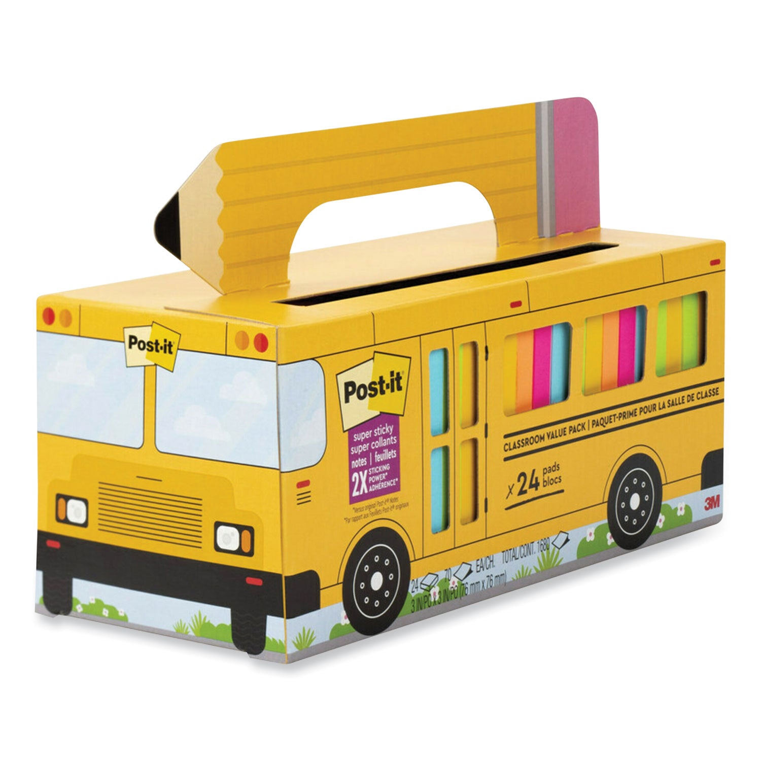 Post-it® Notes Super Sticky Self-Stick Notes, 3" x 3", Assorted, 70 Sheets/Pad, 24 Pads/Pack