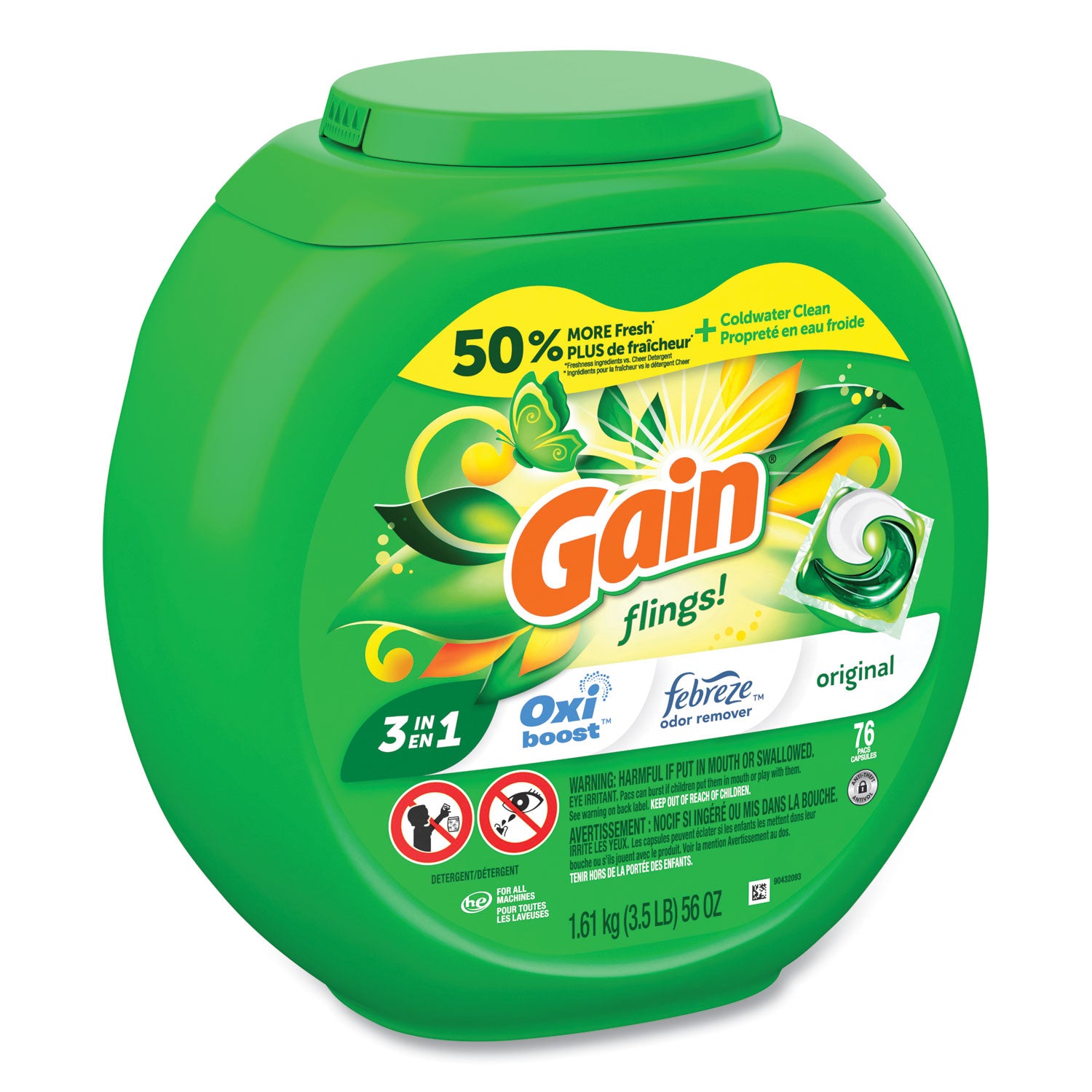 Gain® Flings Detergent Pods, Original, 76 Pods/Tub