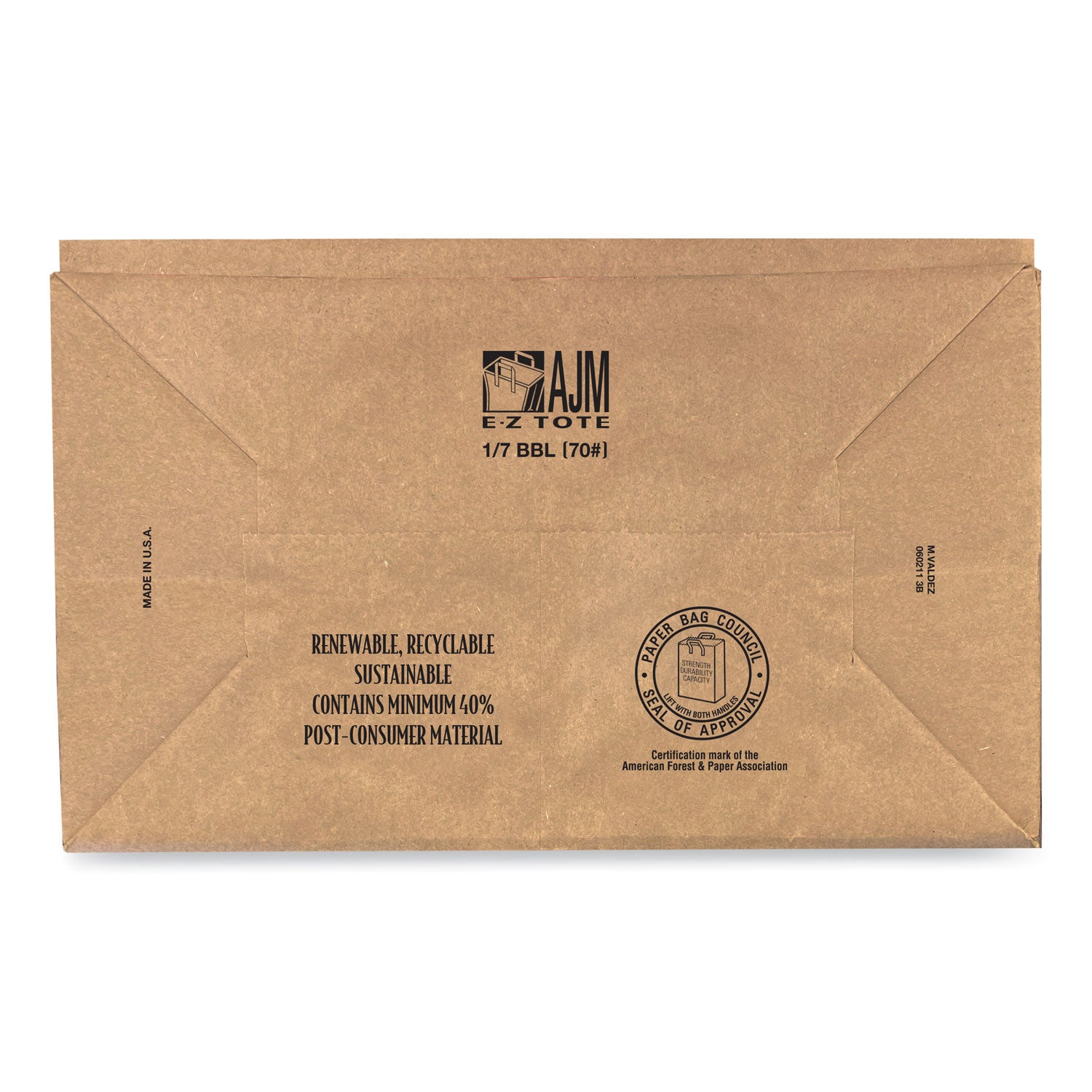 AJM Packaging Corporation Handle Bag, #1/6 BBL Size, Natural Kraft Flat Handles, 12" x 7" x 17", Brown, 300/Bundle