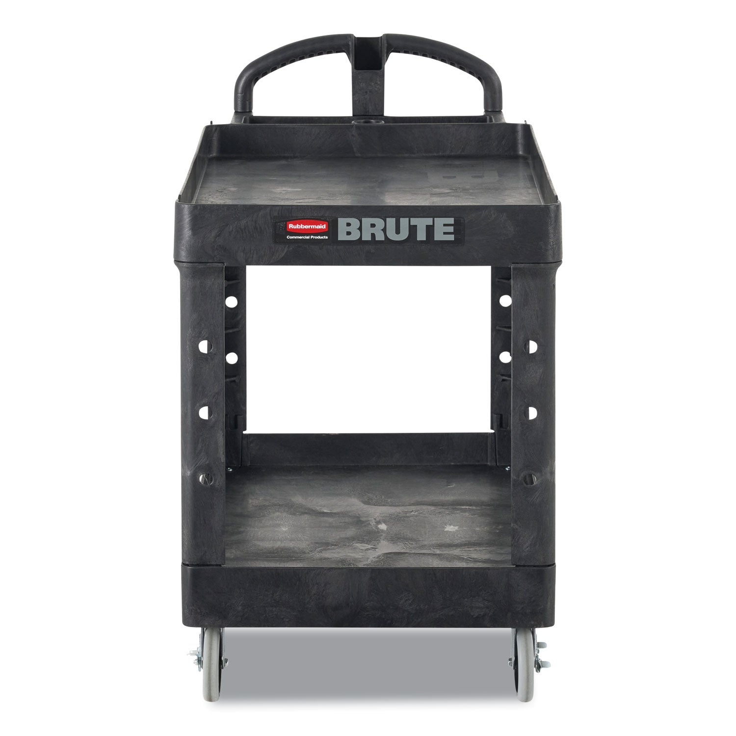 BRUTE Heavy-Duty Utility Cart with Lipped Shelves, Plastic, 2 Shelves, 500 lb Capacity, 17.13" x 38.5" x 38.88", Black