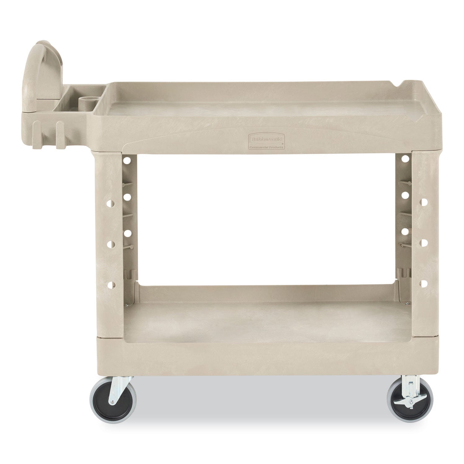 Rubbermaid® Commercial BRUTE Heavy-Duty Utility Cart with Lipped Shelves, Plastic, 2 Shelves, 500 lb Capacity, 25.9" x 45.2" x 32.2", Beige