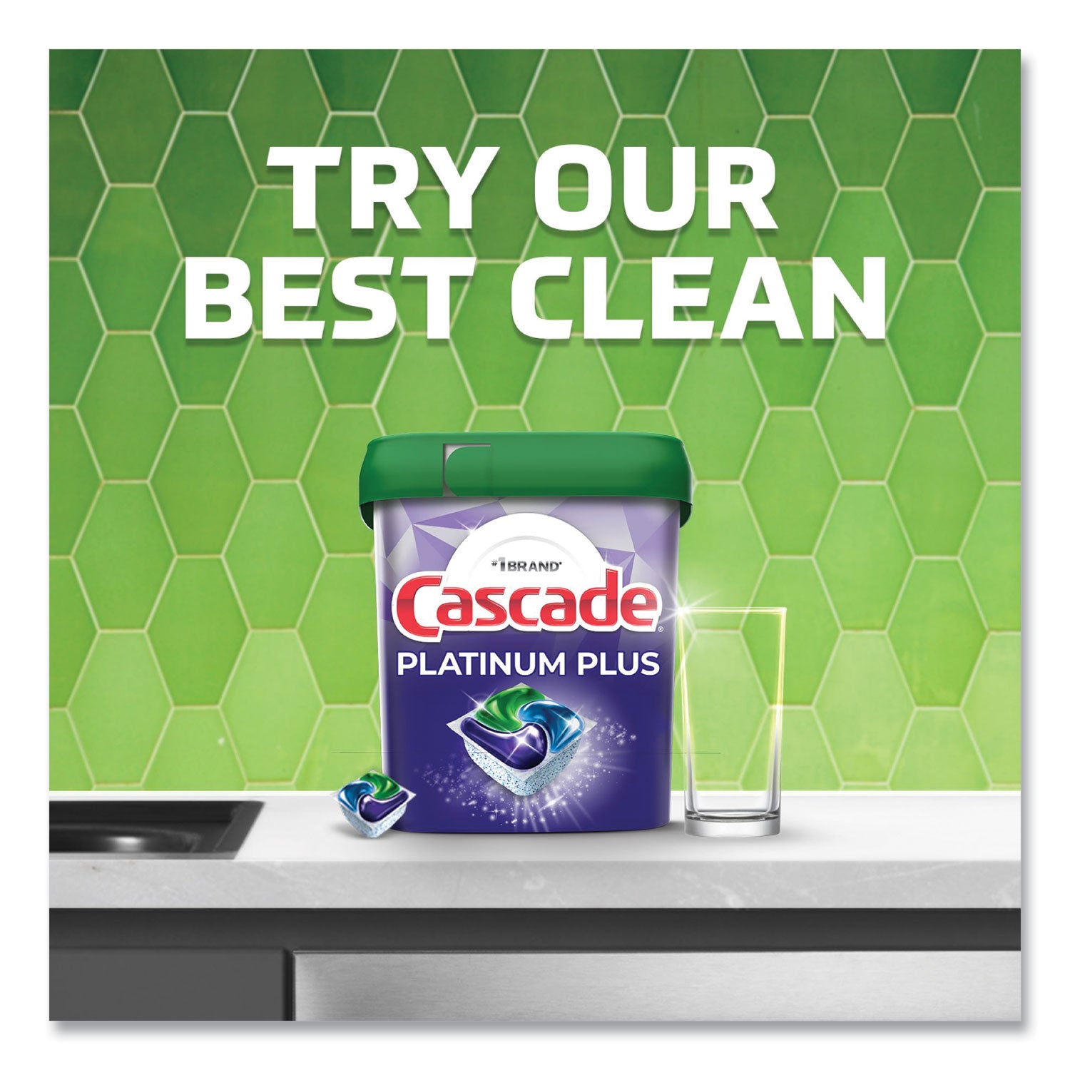 Cascade® Platinum Plus ActionPacs Dishwasher Detergent Pods, Fresh Scent, 28.4 oz Tub, 52/Tub, 3 Tubs/Carton