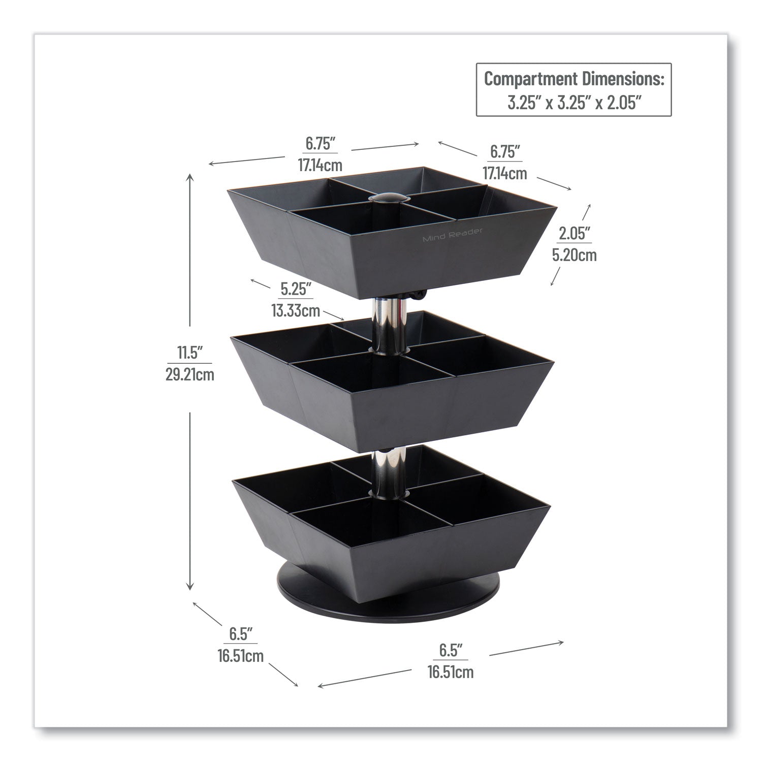 Mind Reader Anchor Collection 3-Tier 12-Compartment Tea and Condiment Carousel Countertop Organizer, 6.75 x 6.75 x 11.5, Black