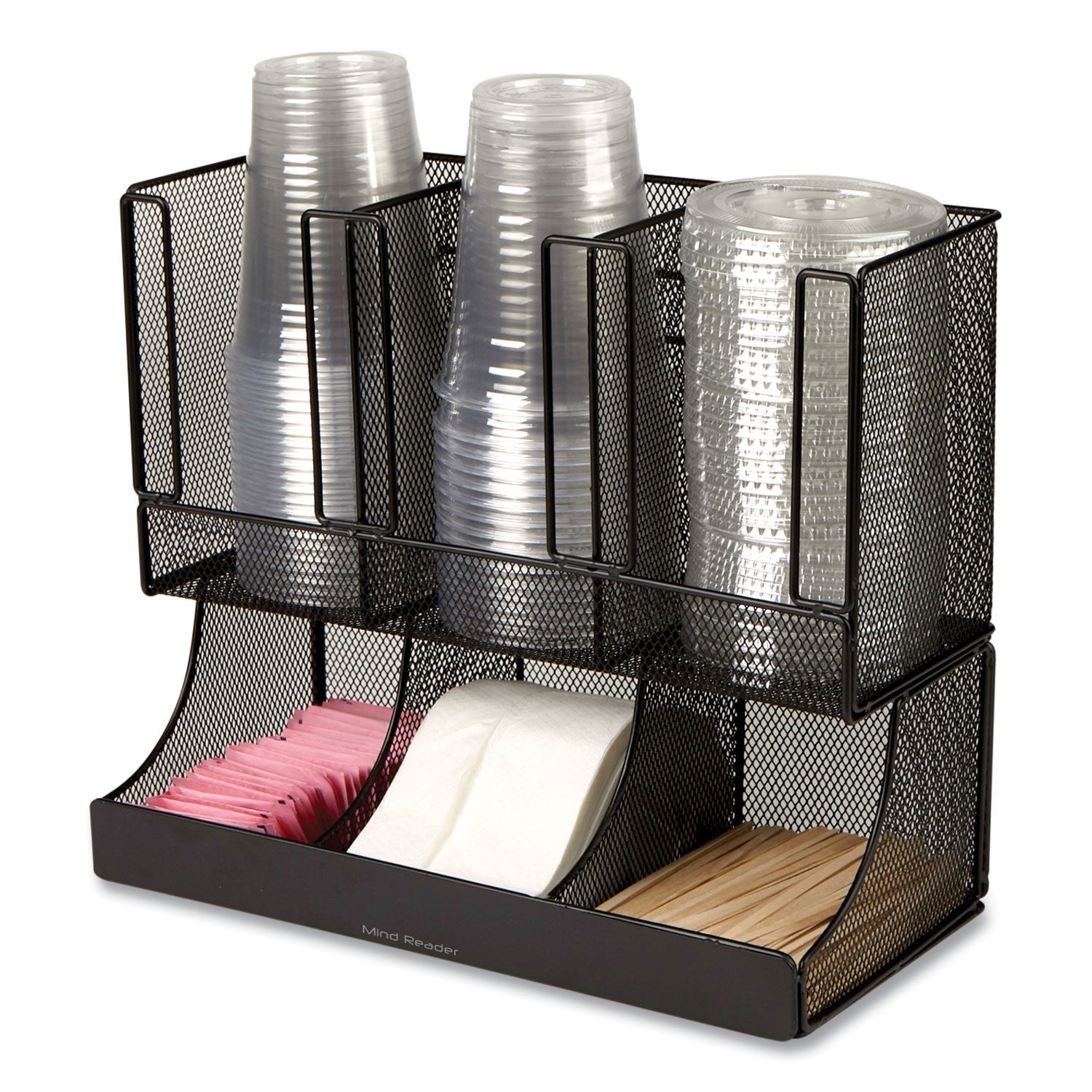 Mind Reader Network Collection 2-Tier 6-Compartment Coffee Cup and Condiment Countertop Organizer, 5 x 13 x 11.5, Black
