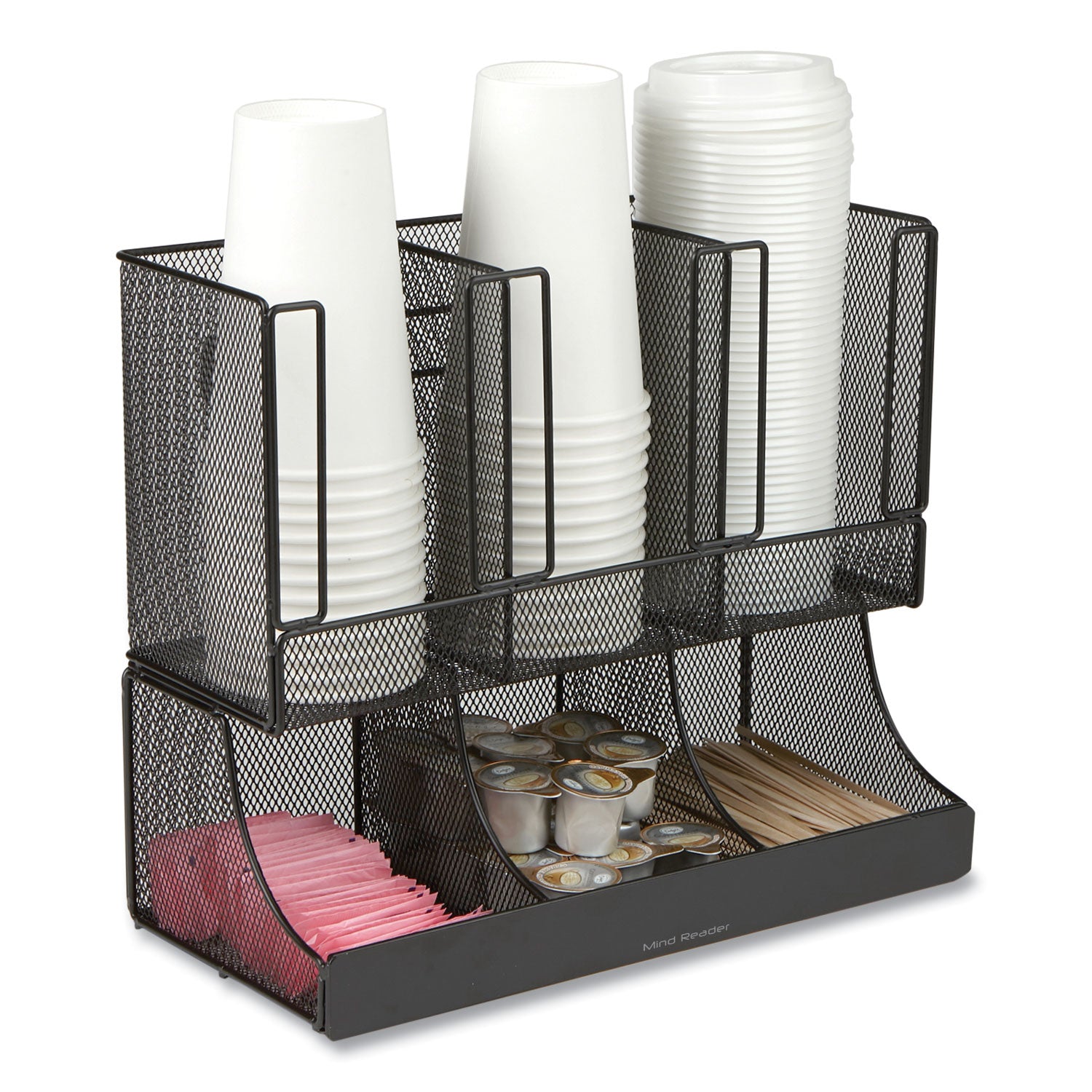 Mind Reader Network Collection 2-Tier 6-Compartment Coffee Cup and Condiment Countertop Organizer, 5 x 13 x 11.5, Black