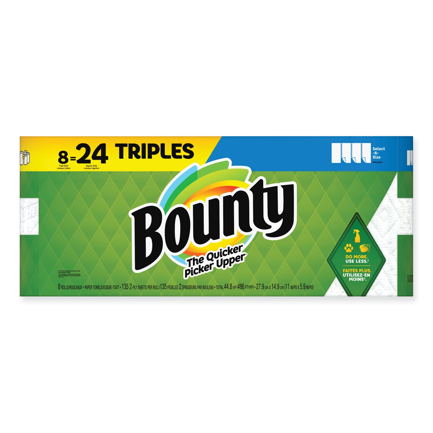 Bounty® Select-a-Size Kitchen Roll Paper Towels, 2-Ply, White, 6 x 11, 135 Sheets/Roll, 8 Triple Rolls/Carton