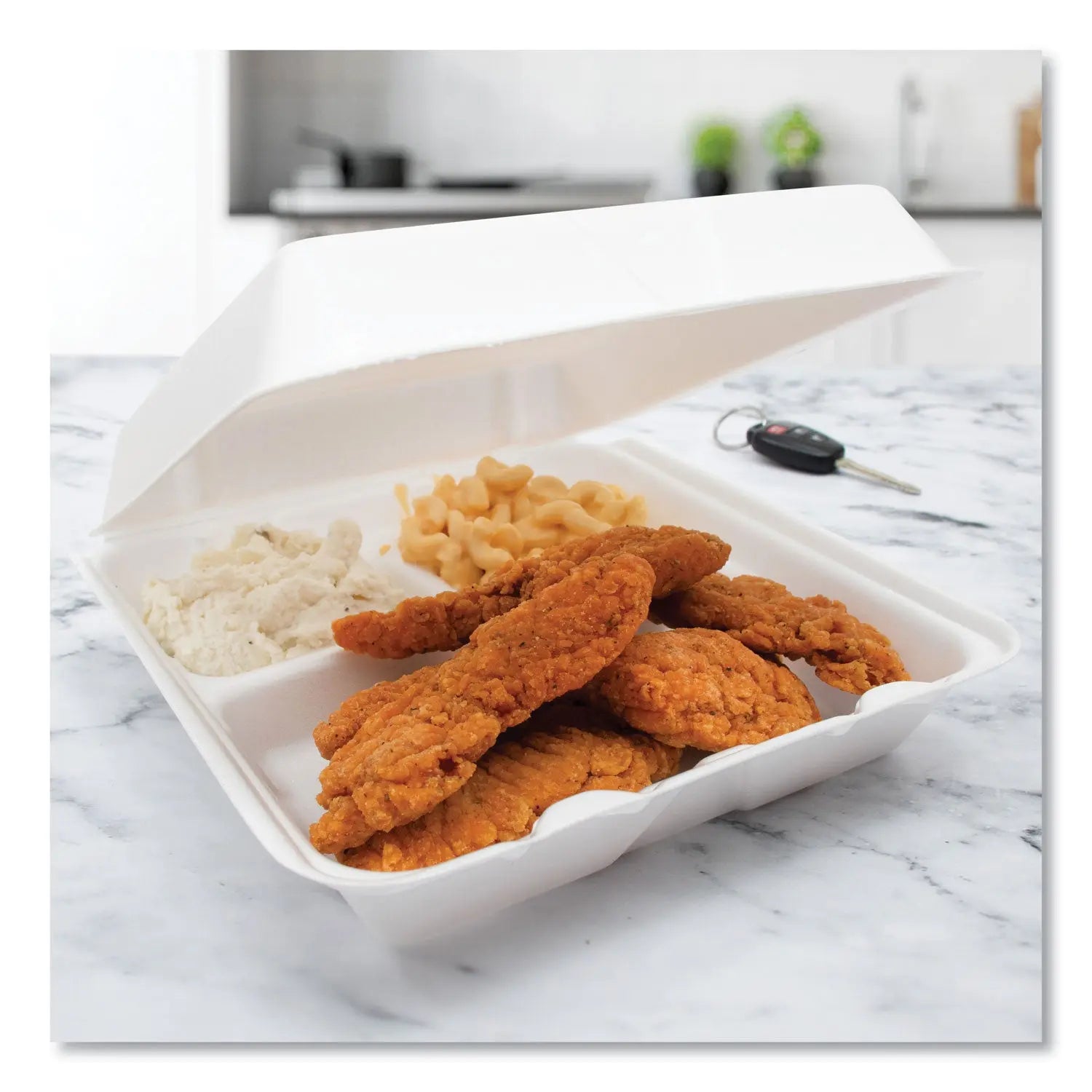 Foam Hinged Lid Containers, 3-Compartment, 9.25 x 9.5 x 3, White, 200/Carton Dart® Flipcost