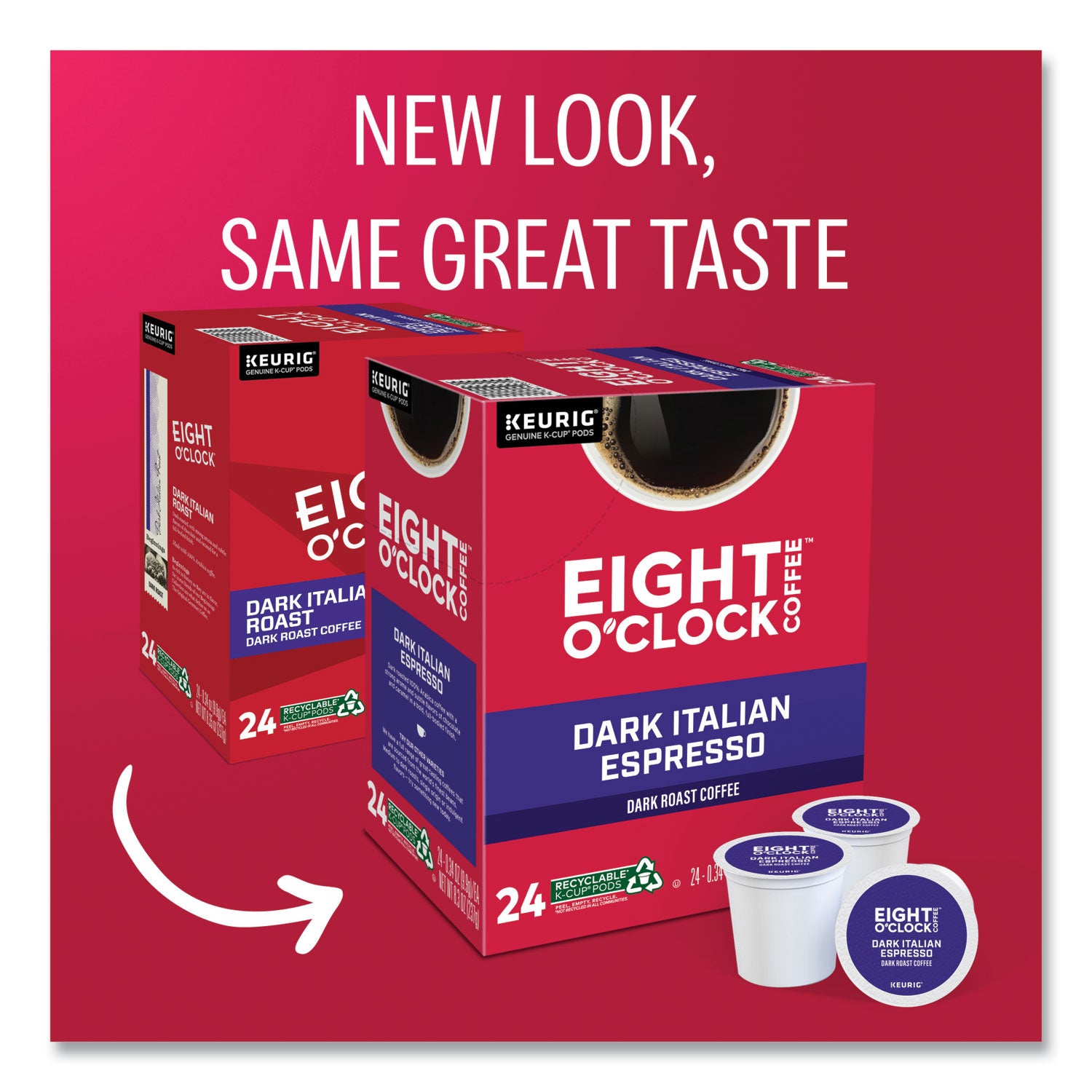 Eight O'Clock Dark Italian Espresso Coffee K-Cups, 24/Box