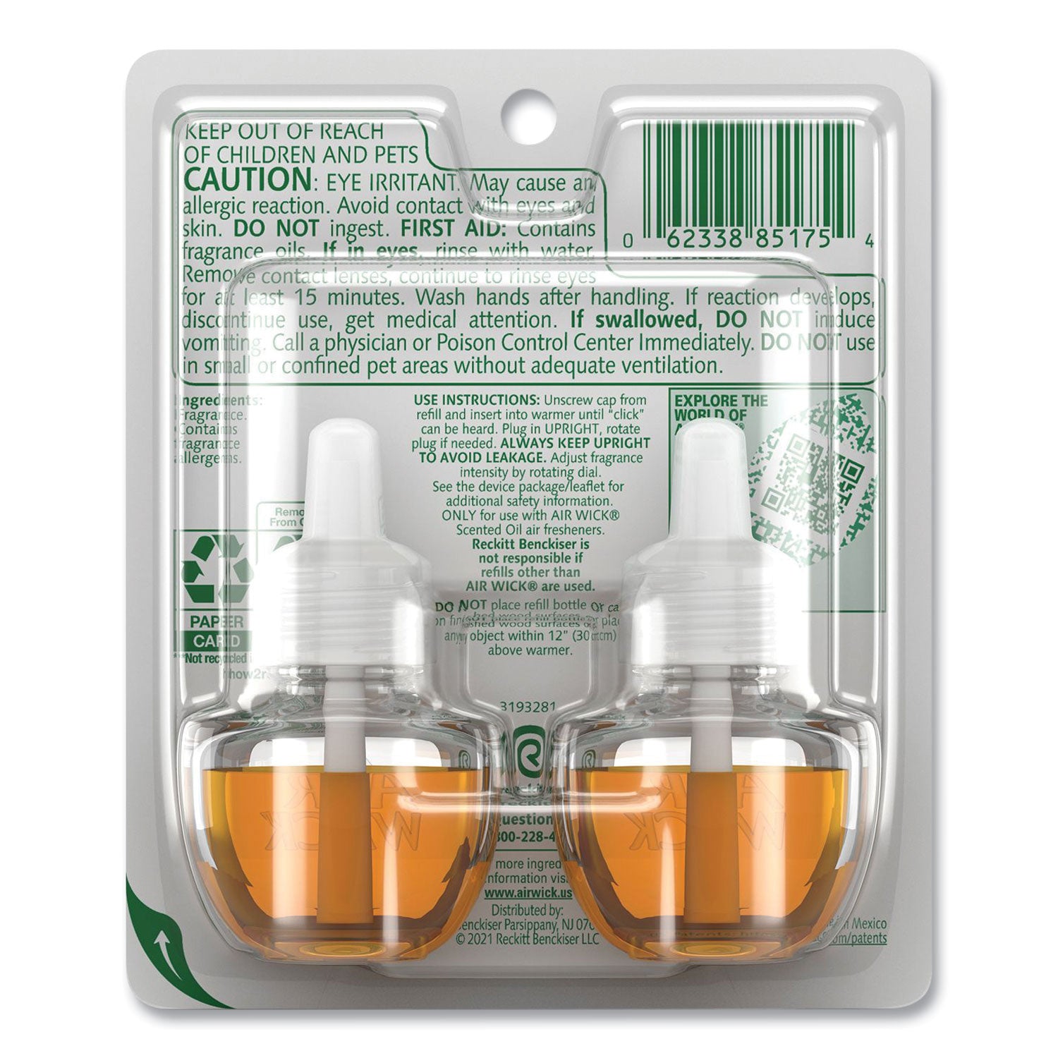 Air Wick® Scented Oil Twin Refill, Hawai'i Exotic Papaya/Hibiscus Flower, 0.67 oz, 2/Pack, 6 Packs/Carton