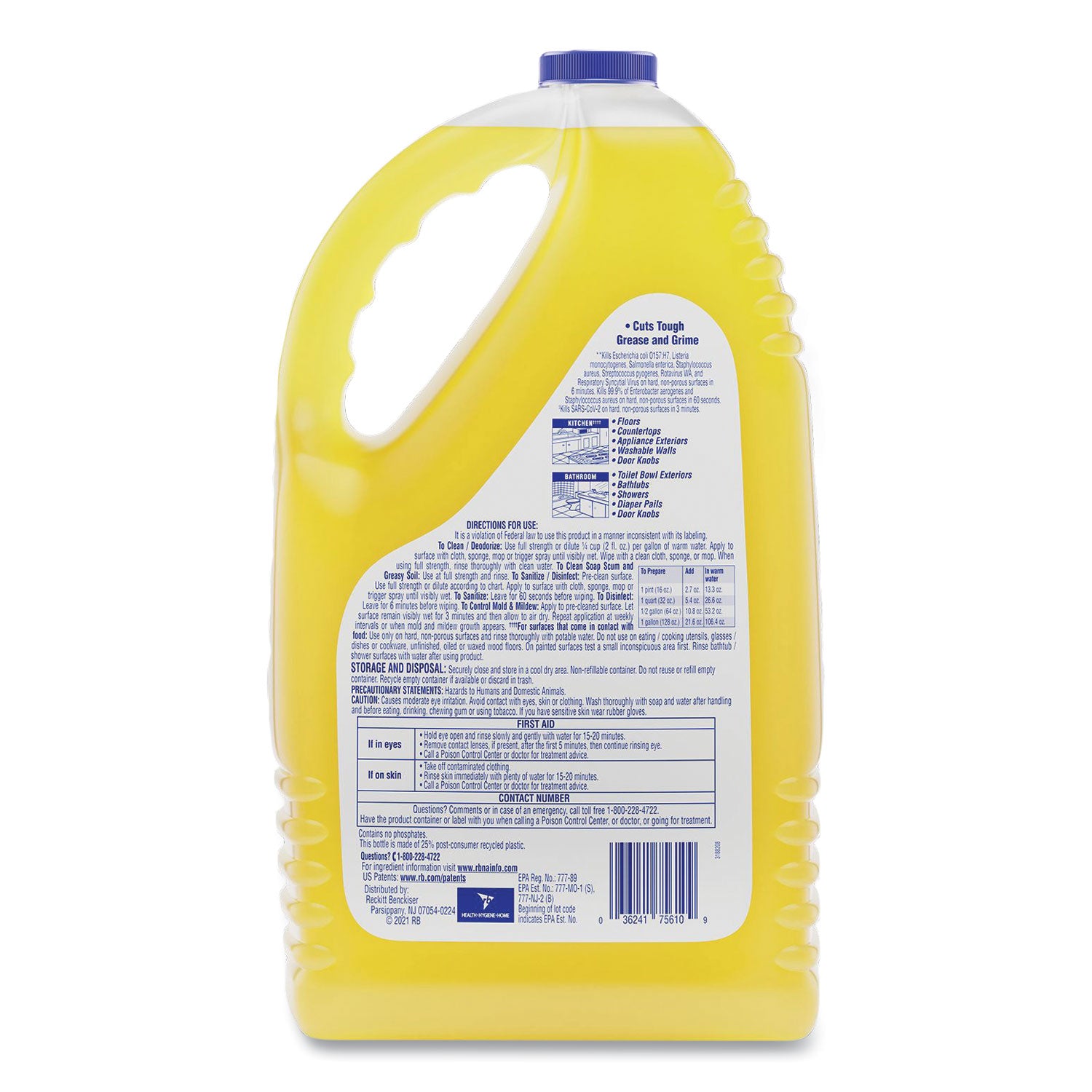 LYSOL® Brand Clean and Fresh Multi-Surface Disinfectant Cleaner, Sparkling Lemon and Sunflower Essence, 144 oz Bottle, 4/Carton