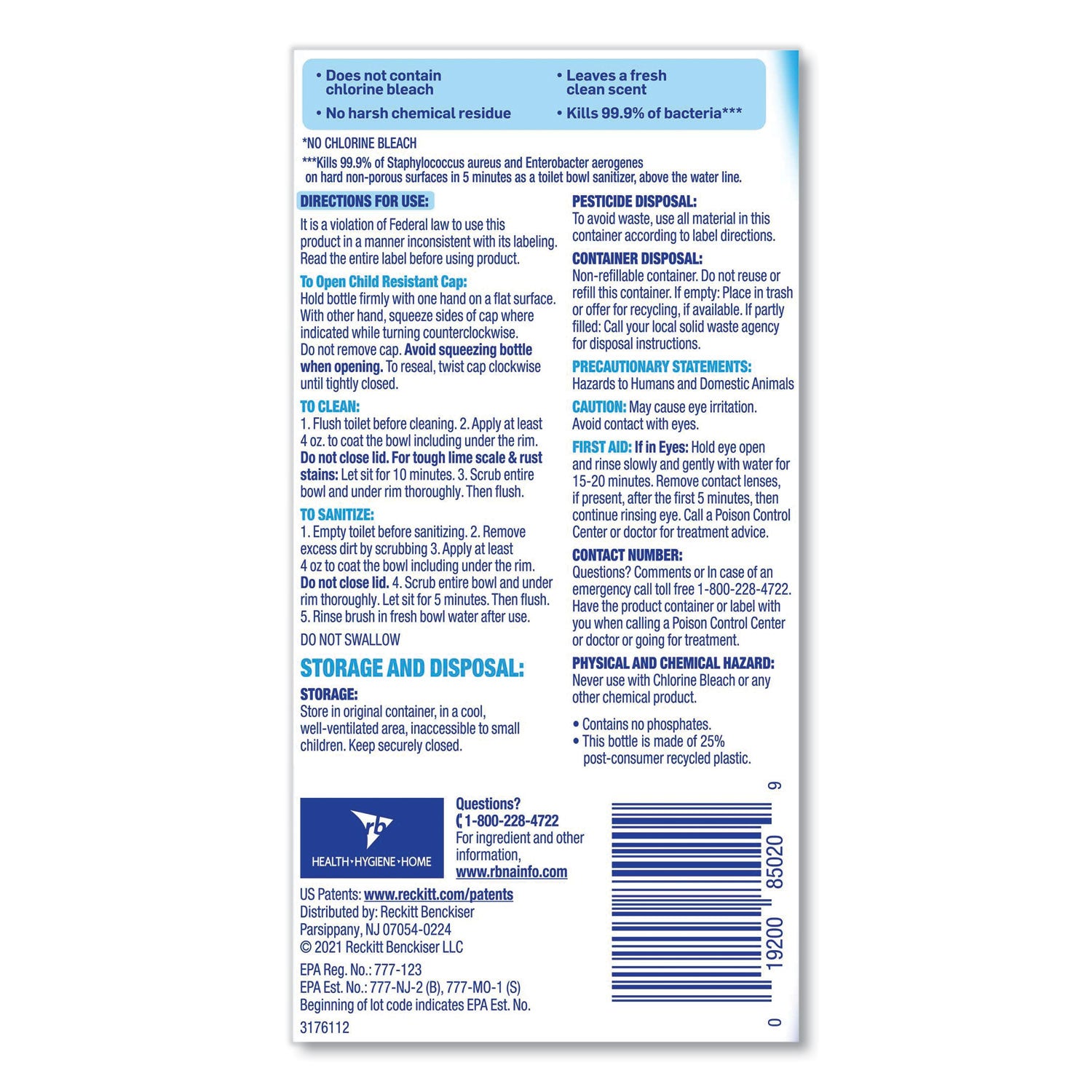 LYSOL® Brand Toilet Bowl Cleaner With Hydrogen Peroxide, Ocean Fresh Scent, 24 Oz