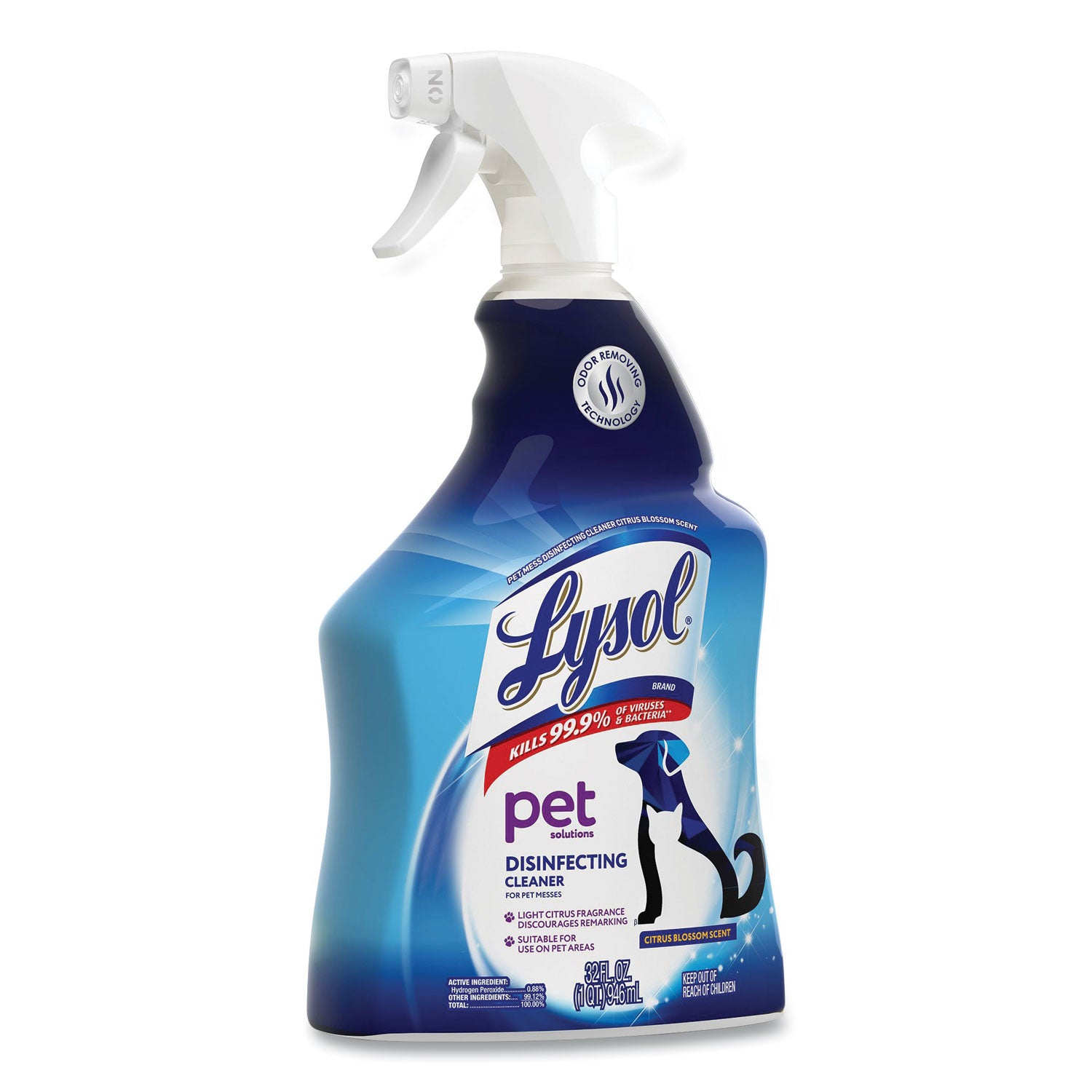 LYSOL® Brand Pet Solutions Disinfecting Cleaner, Citrus Blossom, 32 oz Trigger Bottle, 9/Carton