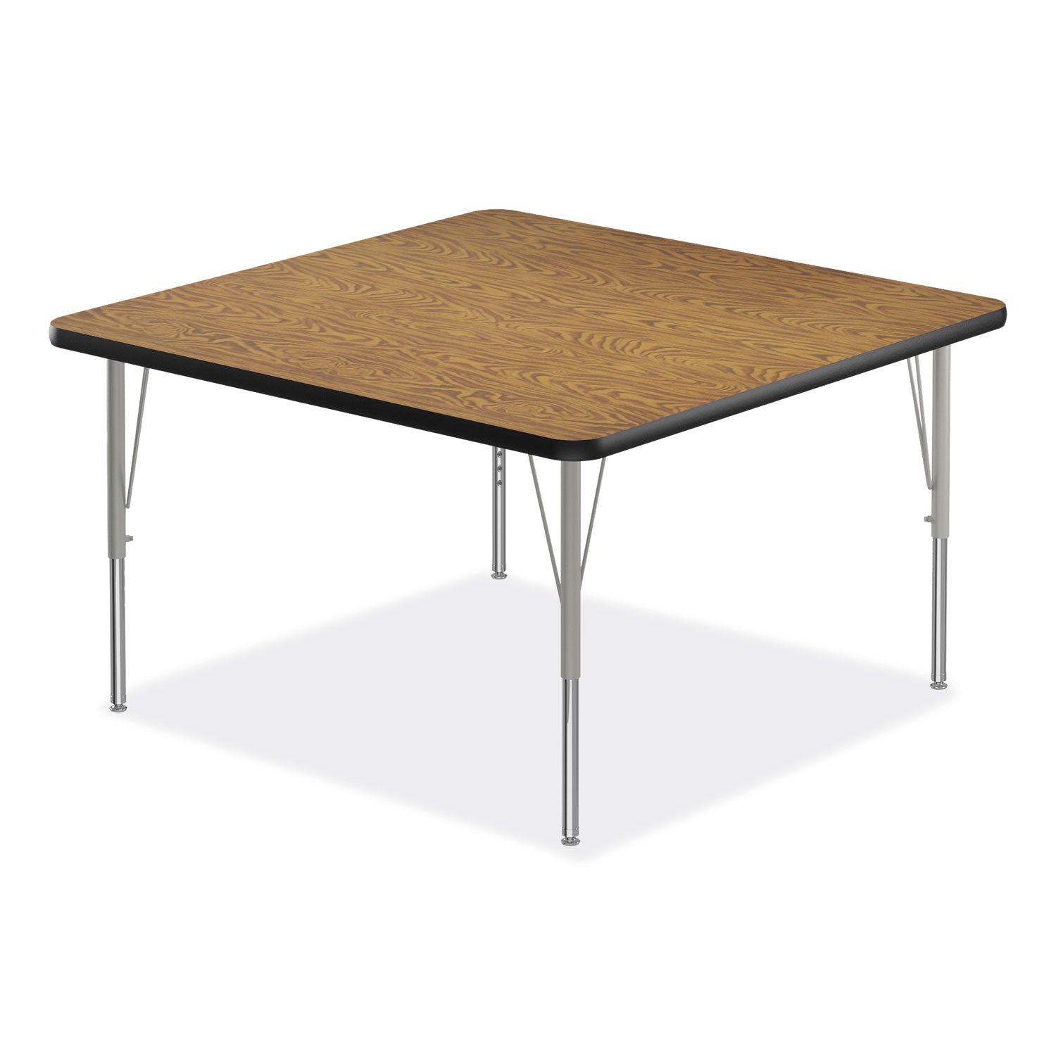 Correll® Adjustable Activity Tables, Square, 48" x 48" x 19" to 29", Medium Oak Top, Silver Legs, 4/Pallet