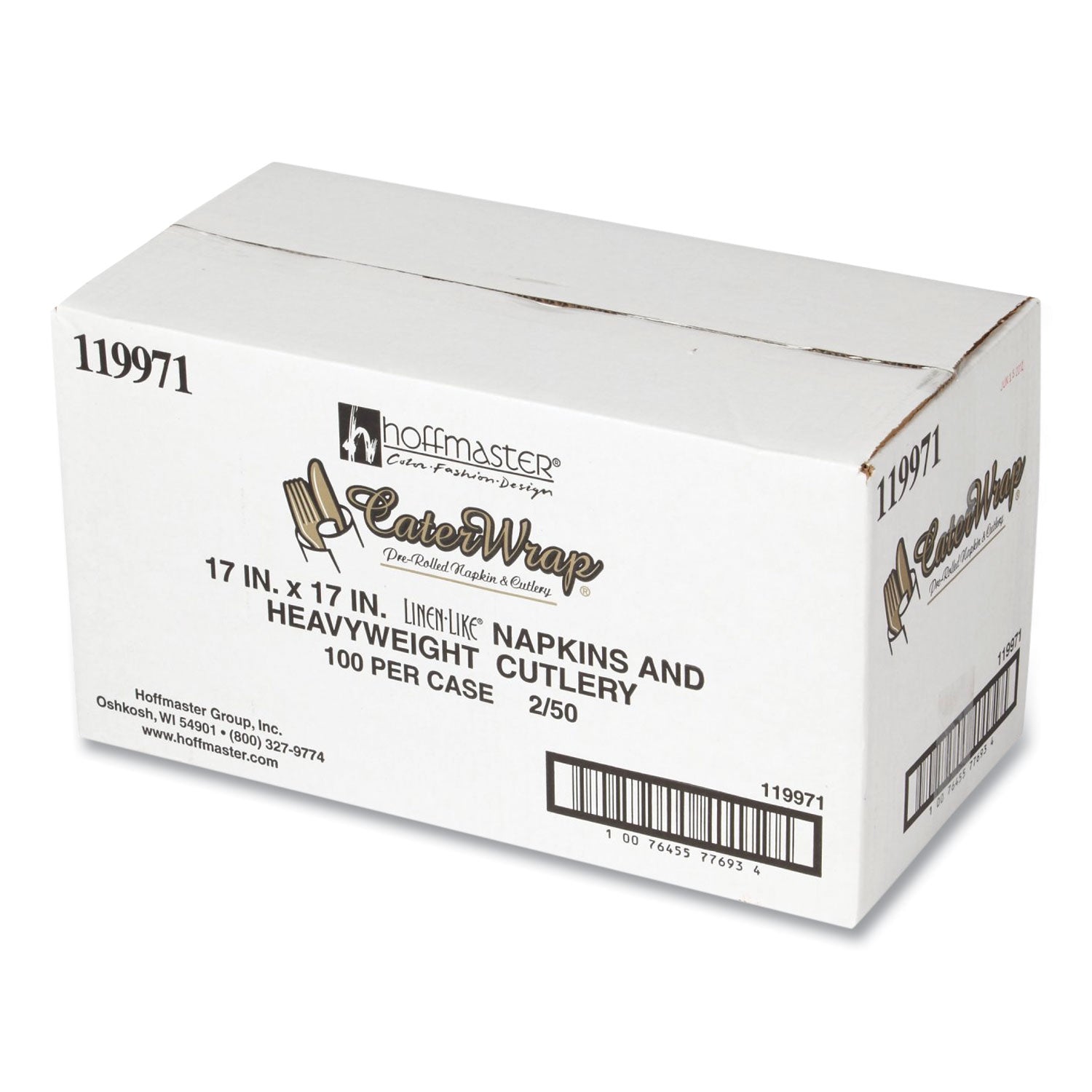 Hoffmaster® CaterWrap Heavyweight Cutlery Combo Kit, Fork/Knife/Napkin/Spoon, Plastic, Black, 100/Carton