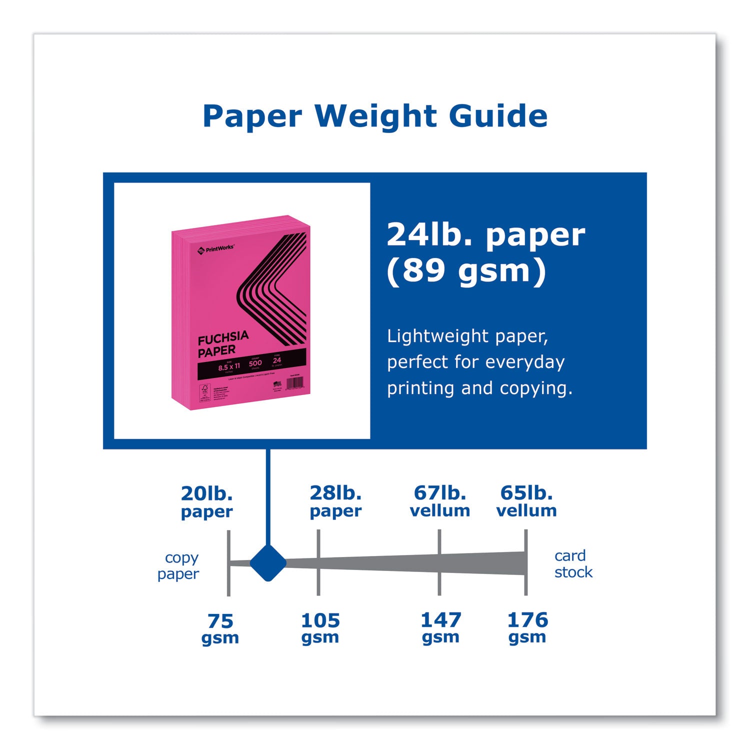 PrintWorks® Professional Color Paper, 24 lb Text Weight, 8.5 x 11, Fuchsia, 500/Ream