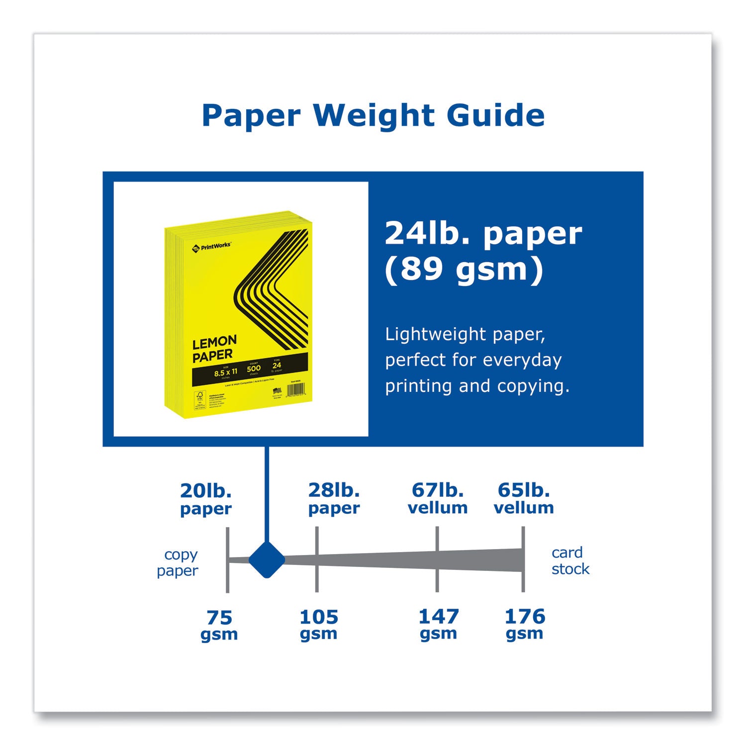 PrintWorks® Professional Color Paper, 24 lb Text Weight, 8.5 x 11, Lemon Yellow, 500/Ream