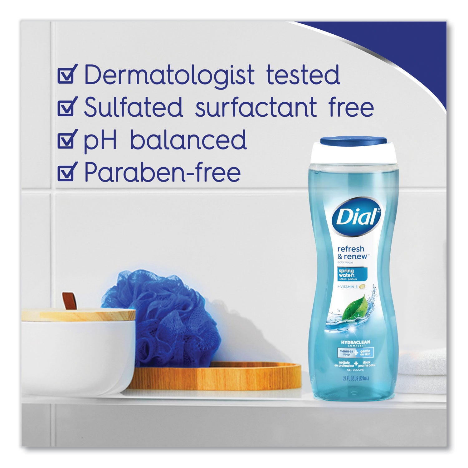 Dial® Body Wash, Spring Water Scent, 16 oz, 6/Carton