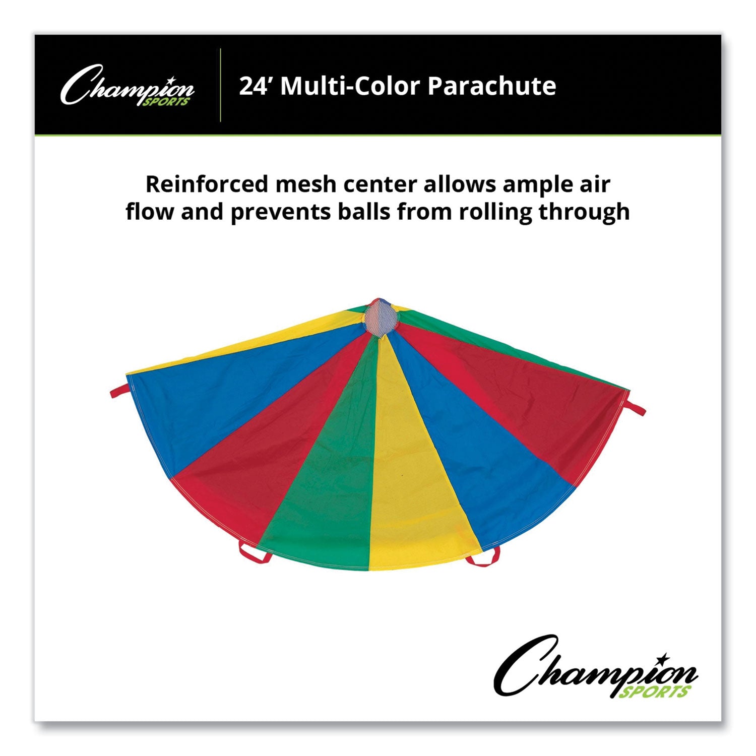 Champion Sports Nylon Multicolor Parachute, 24 Ft Dia, 20 Handles