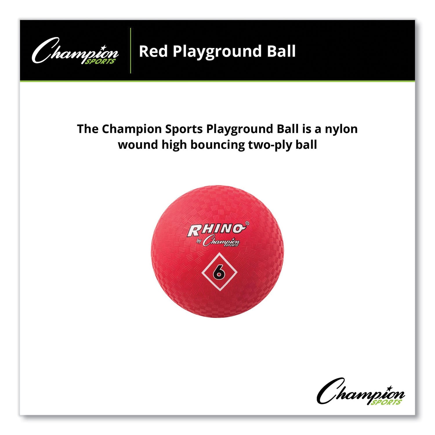 Champion Sports Playground Ball, 6" Diameter, Red