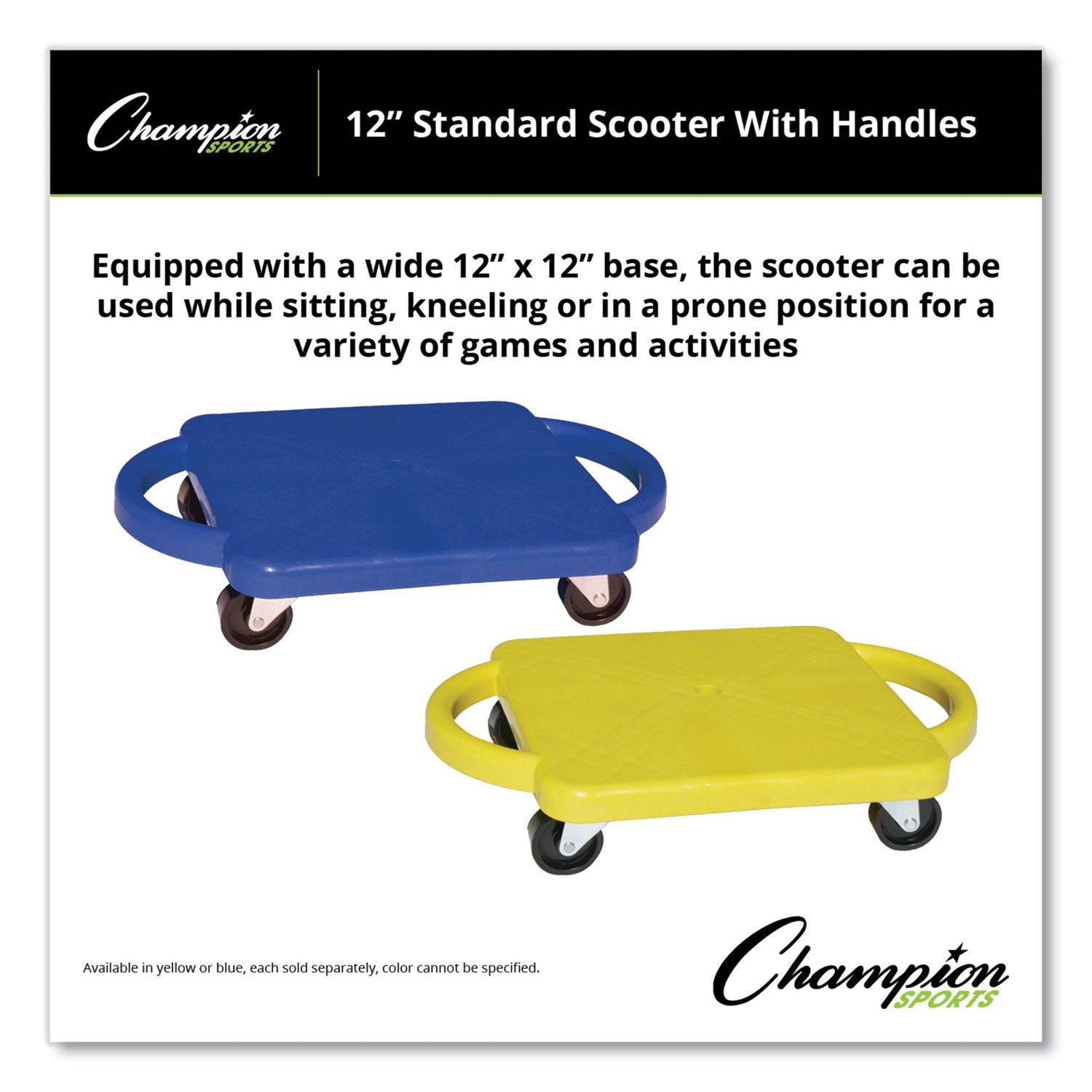 Champion Sports Scooter With Handles, Blue/yellow, 4 Rubber Swivel Casters, Plastic, 12 X 12