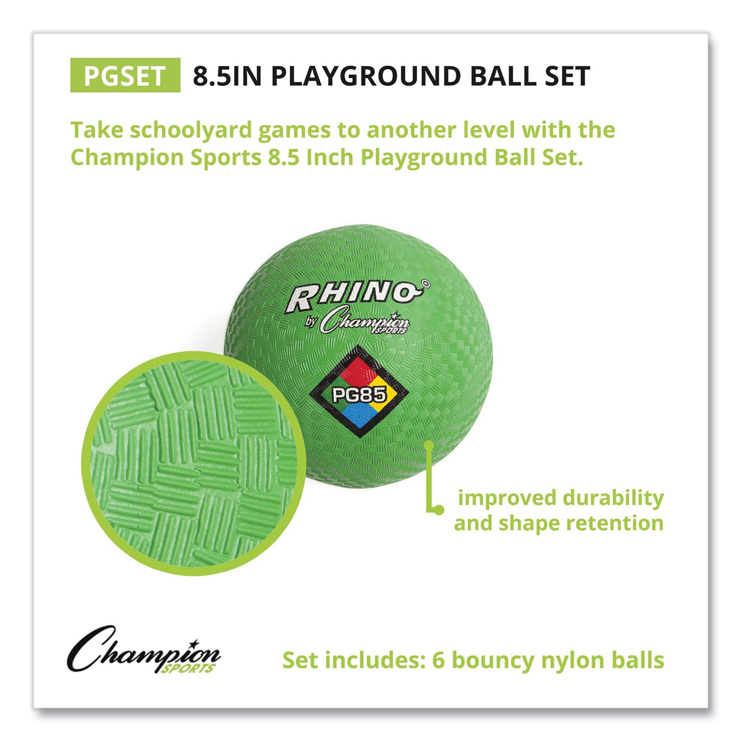 Champion Sports Playground Ball Set, 8.5" Diameter, Assorted Colors, 6/set