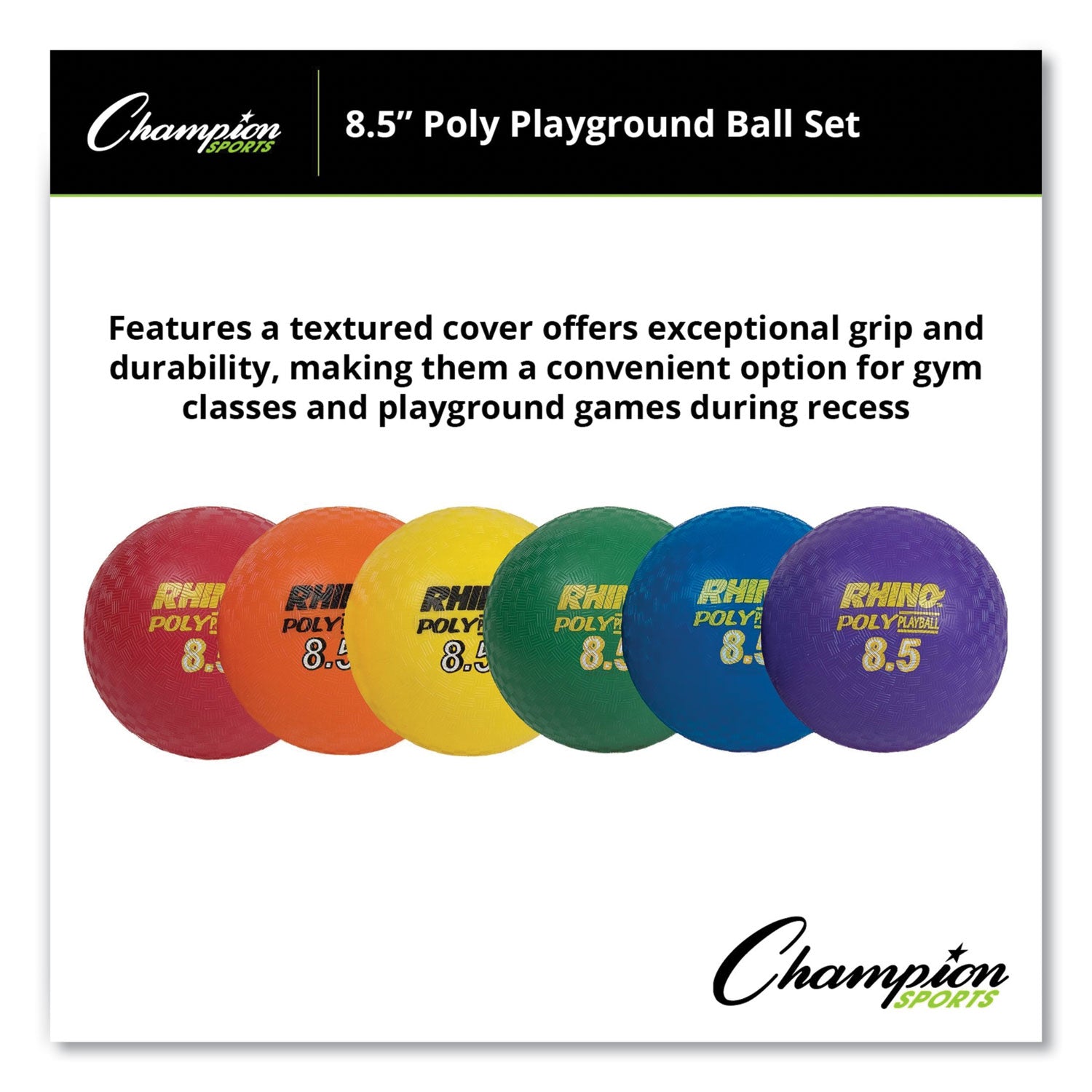 Champion Sports Rhino Playground Ball Set, 8.5" Diameter, Assorted Colors, 6/set