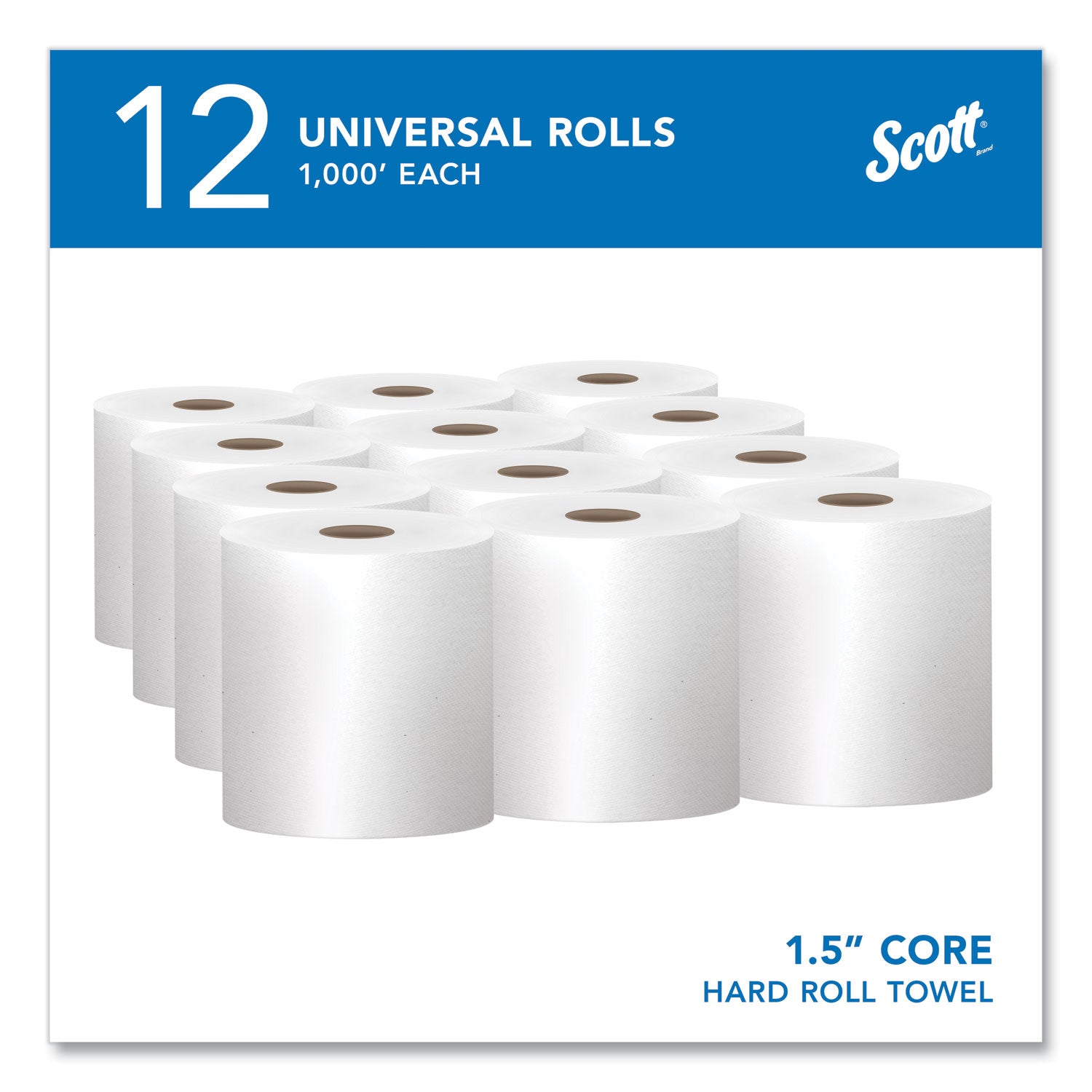 Scott® Essential High Capacity Hard Roll Towels for Business, Absorbency Pockets, 1-Ply, 8" x 1,000 ft, 1.5" Core, White,12 Rolls/CT
