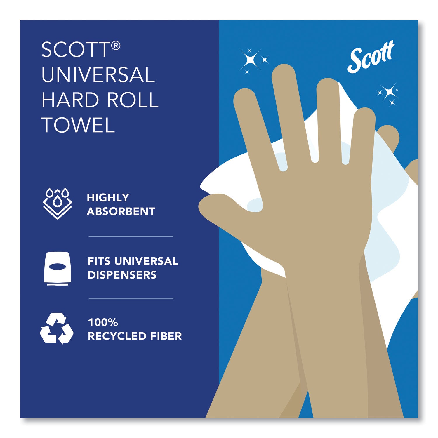 Scott® Essential 100% Recycled Fiber Hard Roll Towel, 1-Ply, 8" x 800 ft, 1.5" Core, White, 12 Rolls/Carton