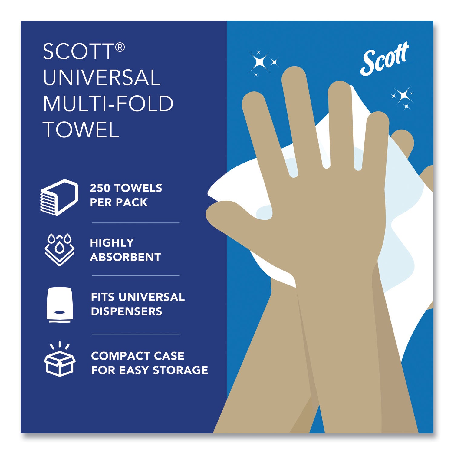 Scott® Multi-Fold Towels, Absorbency Pockets, 1-Ply, 9.2 x 9.4, White, 250 Sheets/Pack