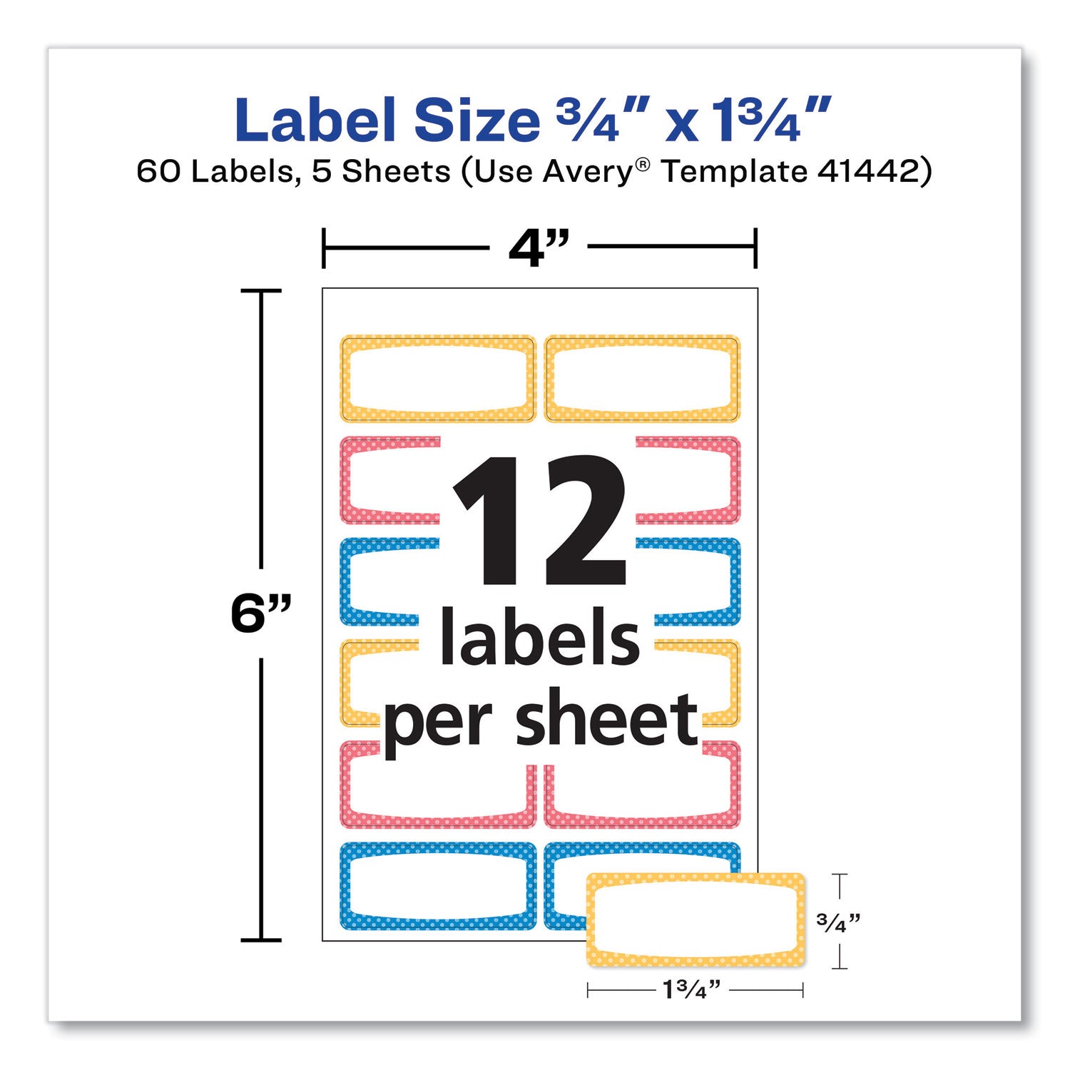 Avery® Avery Kids Handwritten Identification Labels, 1.75 X 0.75, Borders: Blue, Orange, Yellow, 12 Labels/sheet, 5 Sheets/pack
