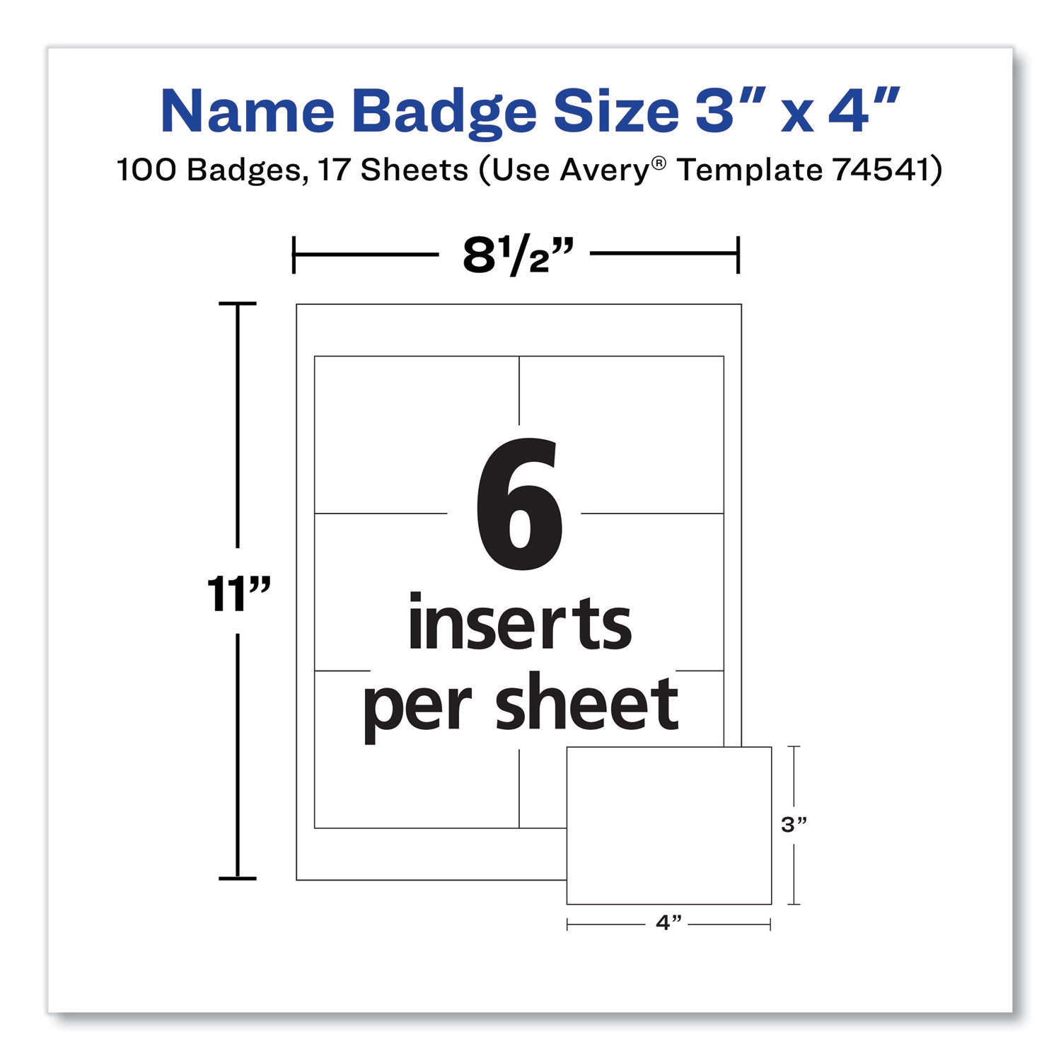 Avery® Clip-Style Name Badge Holder With Laser/inkjet Insert, Top Load, 4 X 3, White, 100/box