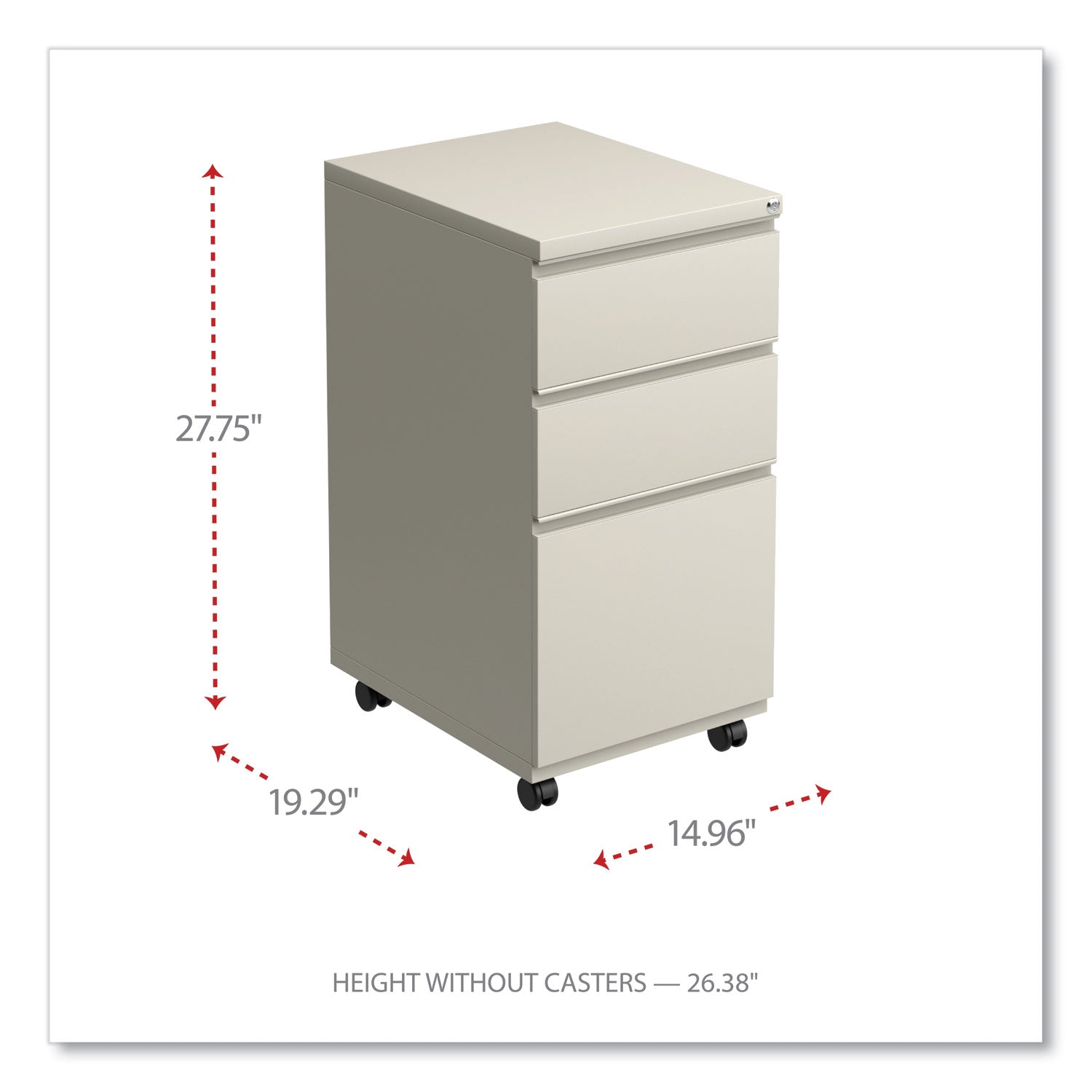 Alera® File Pedestal With Full-Length Pull, Left Or Right, 3-Drawers: Box/box/file, Legal/letter, Putty, 14.96" X 19.29" X 27.75"
