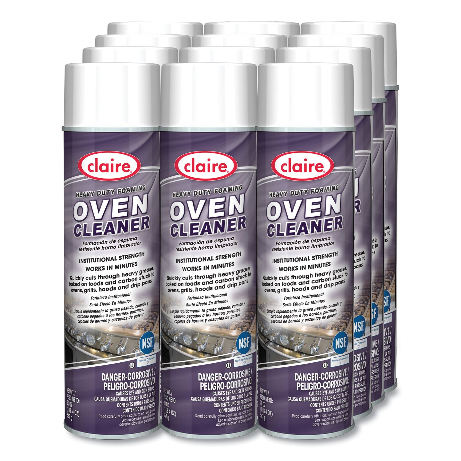 Claire® Heavy Duty Foaming Oven Cleaner, 20 oz Aerosol Spray, 12/Carton