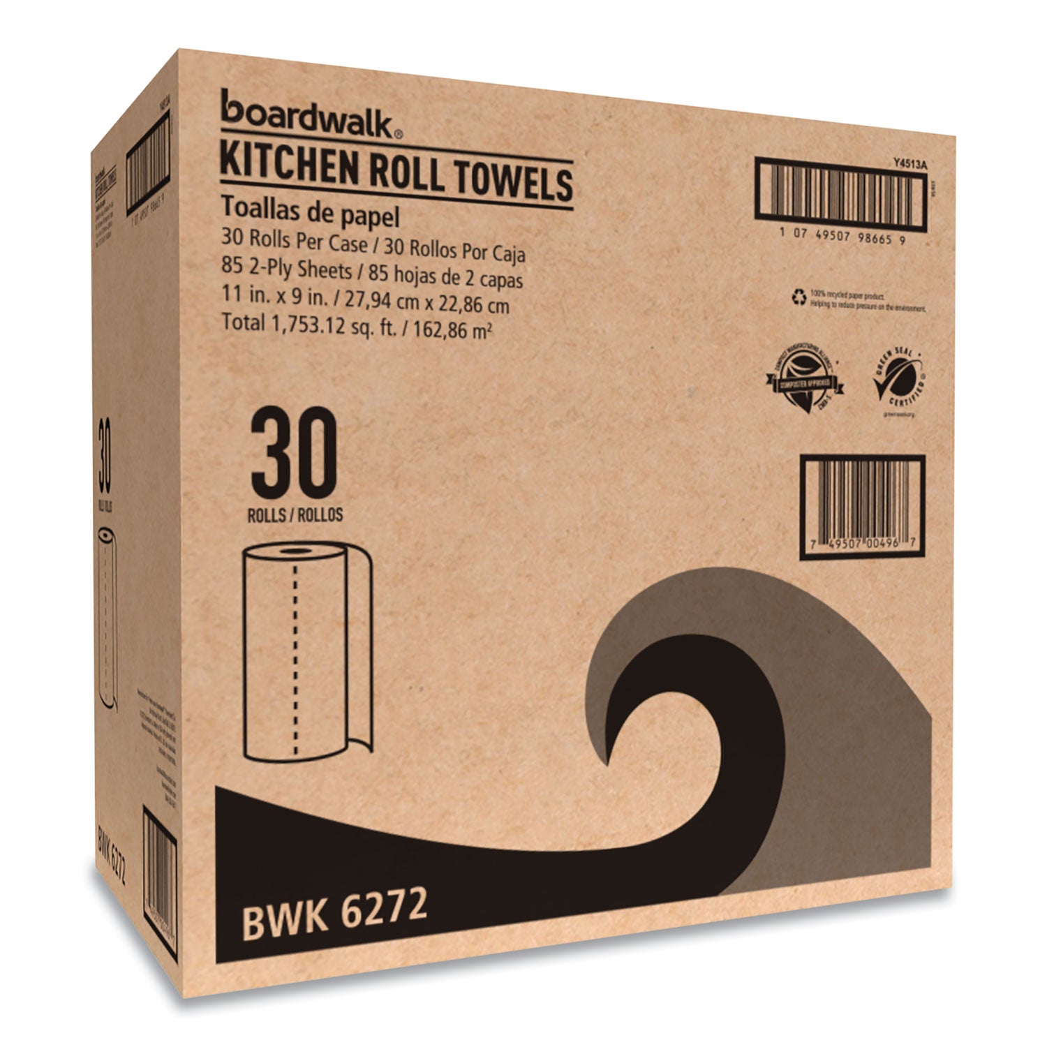 Boardwalk® Kitchen Roll Towel, 2-Ply, 11 X 9, White, 85 Sheets/roll, 30 Rolls/carton