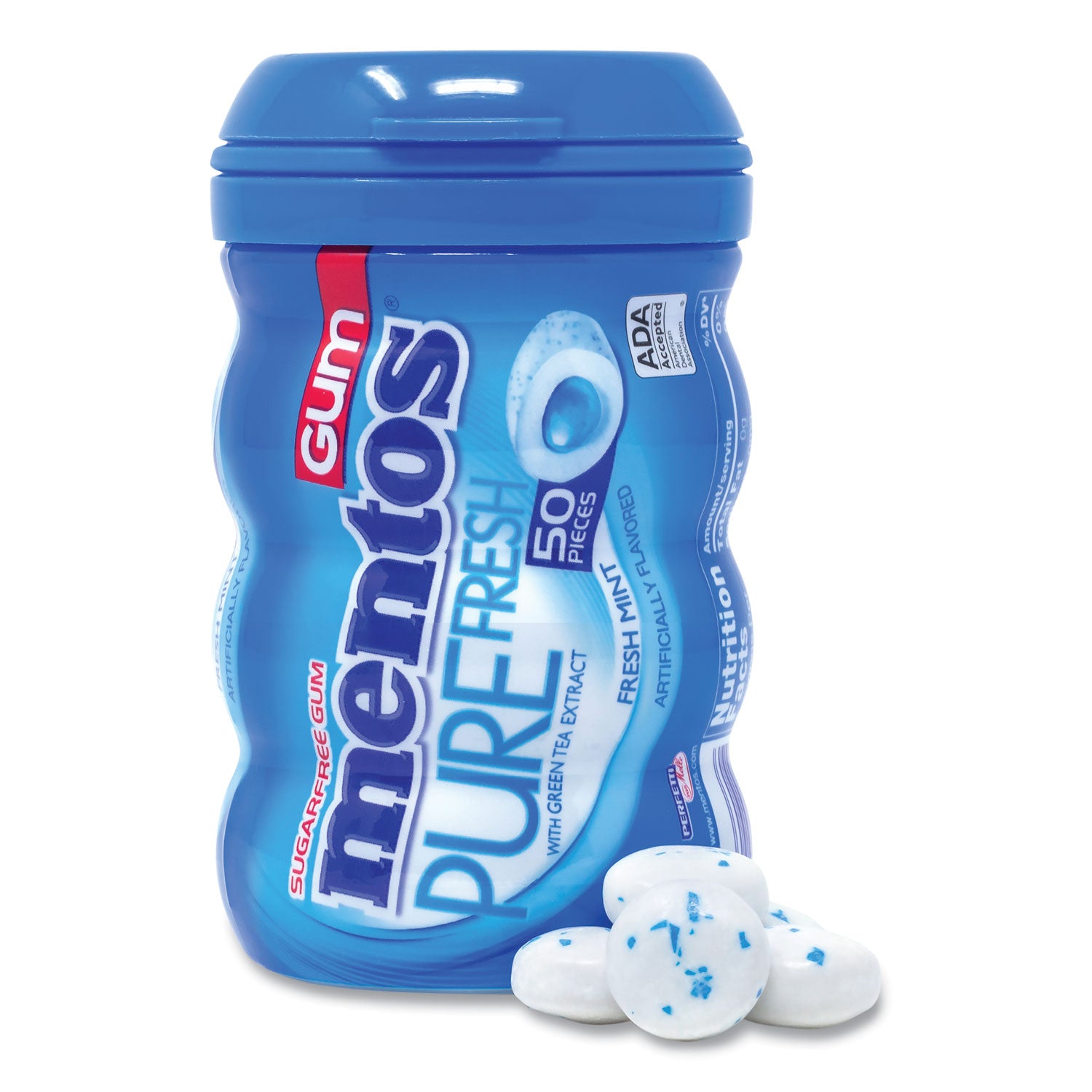 Mentos® Pure Fresh Gum Variety Pack, Fresh Mint/Spearmint, 50 Pieces/Bottle, 8 Bottles/Carton