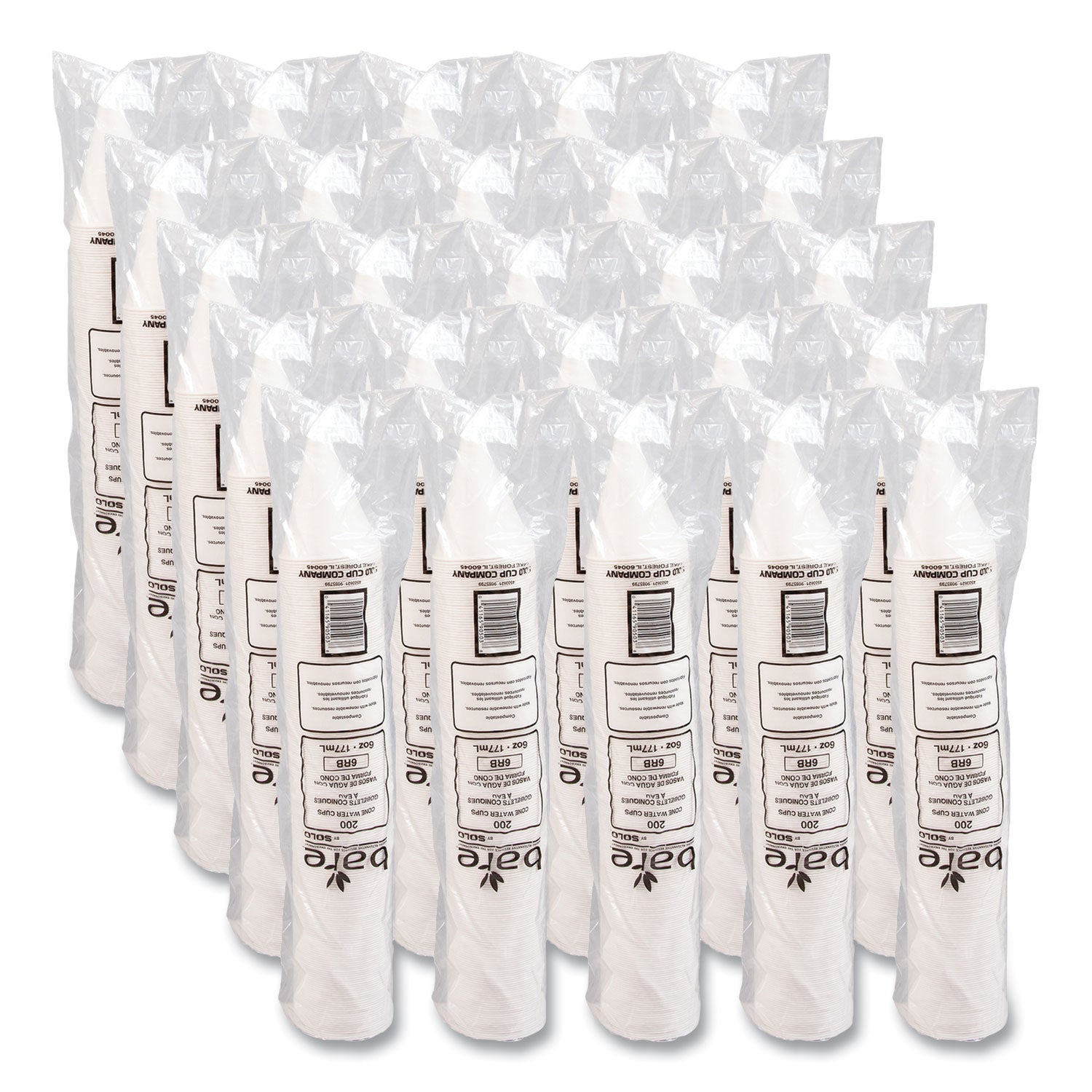SOLO® Bare Eco-Forward Treated Paper Cone Cups, 6 oz, White, 200/Sleeve, 25 Sleeves/Carton