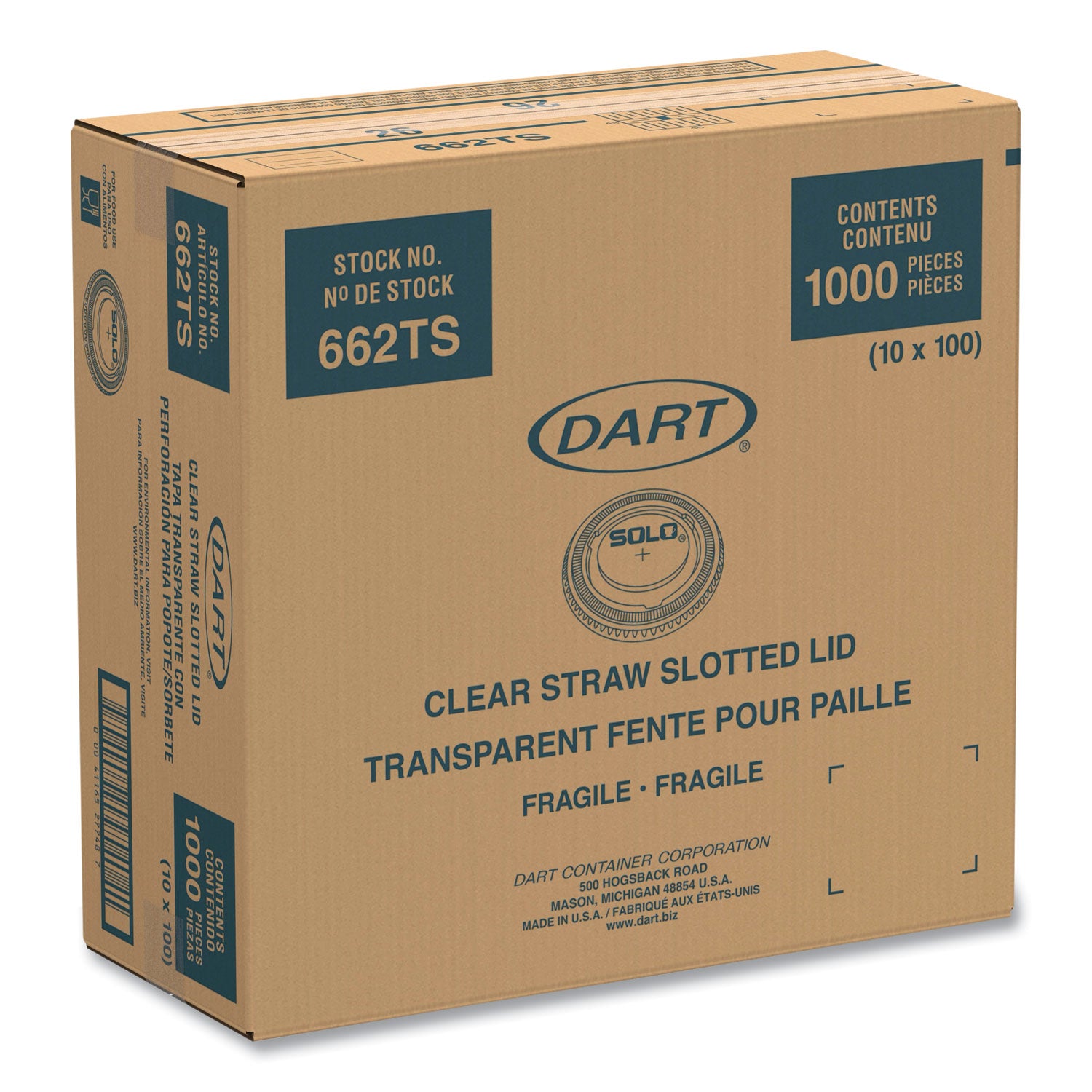 SOLO® Straw-Slot Cold Cup Lids, Fits 9 oz to 20 oz Cold Cups, Plastic, Clear, 100/Sleeve, 10 Sleeves/Carton