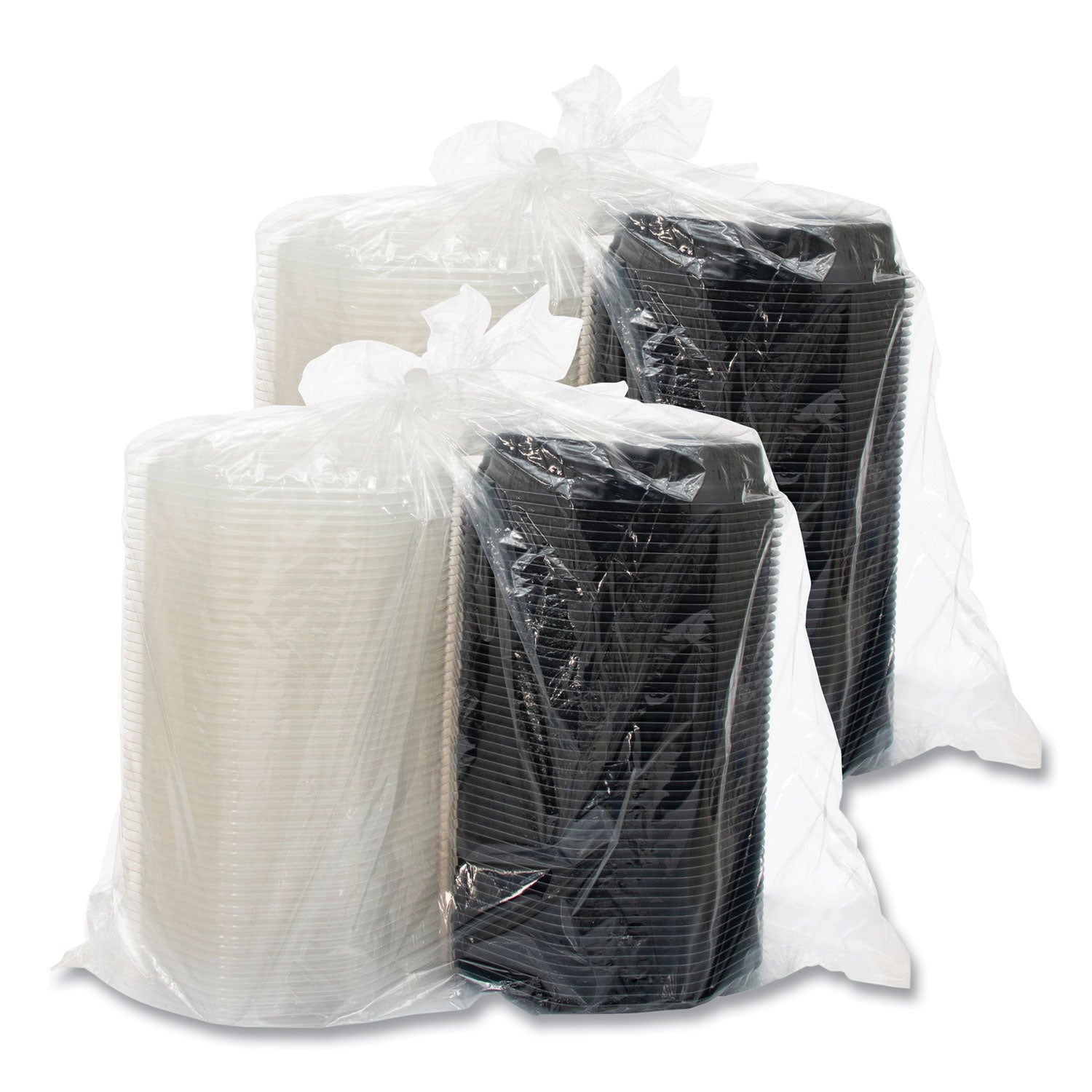 SOLO® OctaView Hinged-Lid Hot Food Containers, 3 Compartments, 38 oz, 9.55 x 9.1 x 2.4, Black/Clear, Plastic, 100/Carton