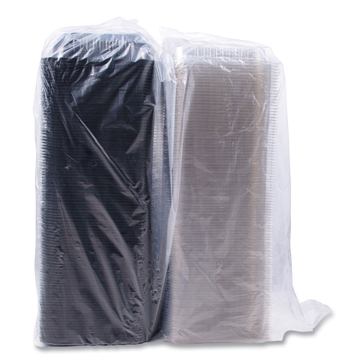 SOLO® Hinged-Lid Dinner Box, 64 oz, 11.5 x 8.1 x 3, Black/Clear, Plastic, 100/Carton