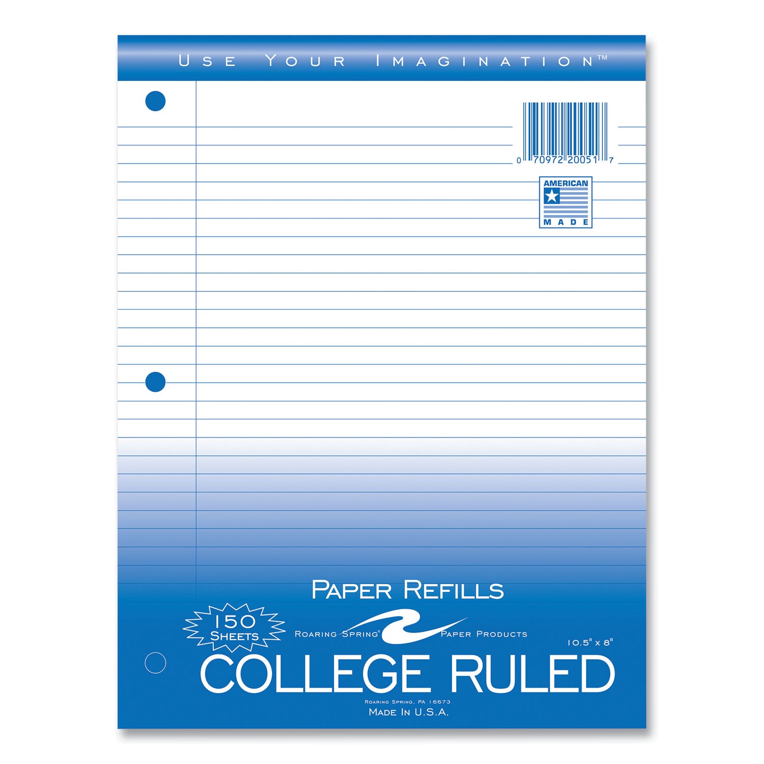 Roaring Spring® Loose Leaf Paper, 8 x 10.5, 3-Hole Punched, College Rule, White, 150 Sheets/Pack, 24 Packs/Carton