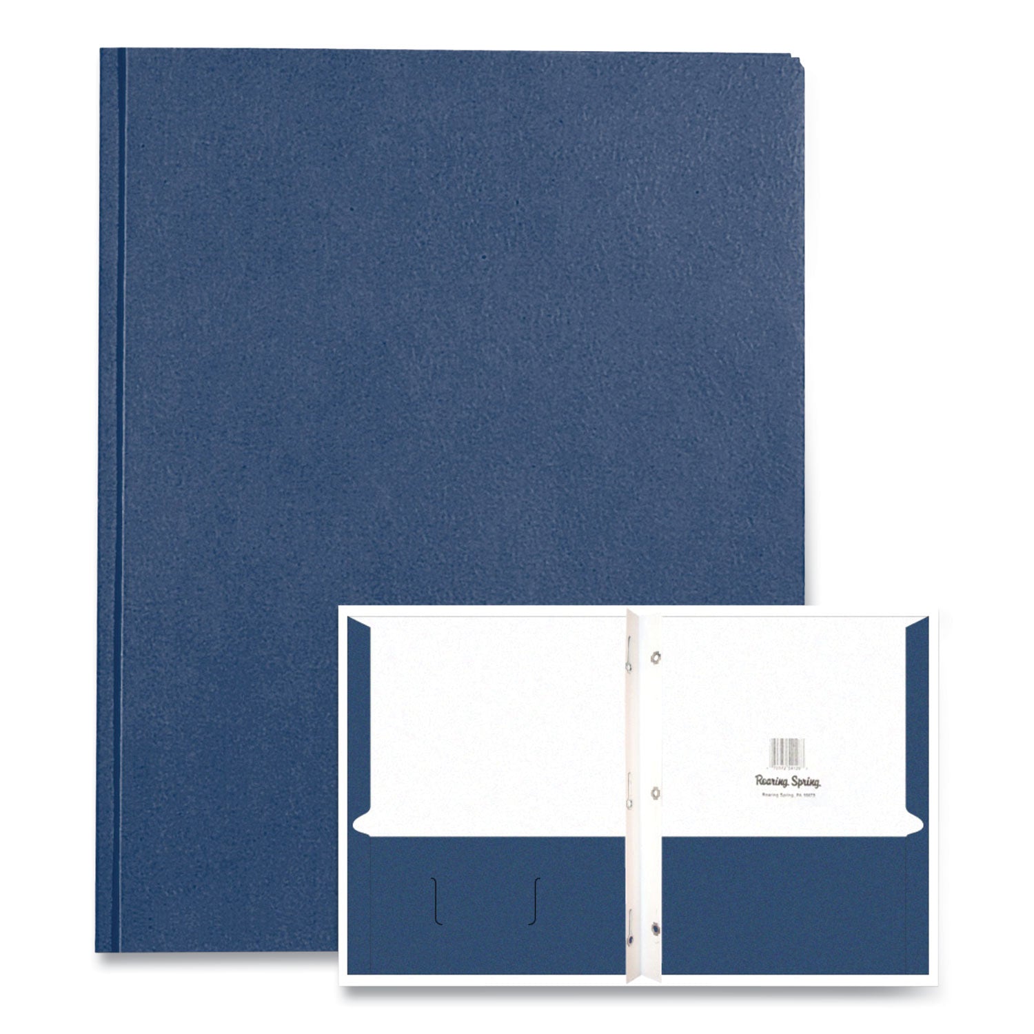 Roaring Spring® Pocket Folder with 3 Fasteners, 0.5" Capacity, 11 x 8.5, Dark Blue, 25/Box, 10 Boxes/Carton